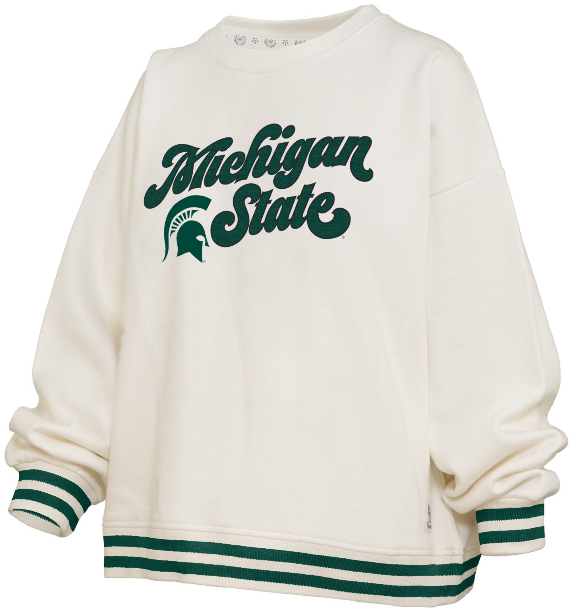 Pressbox Women's Michigan State Spartans White Chenille Crewneck Sweatshirt, Large