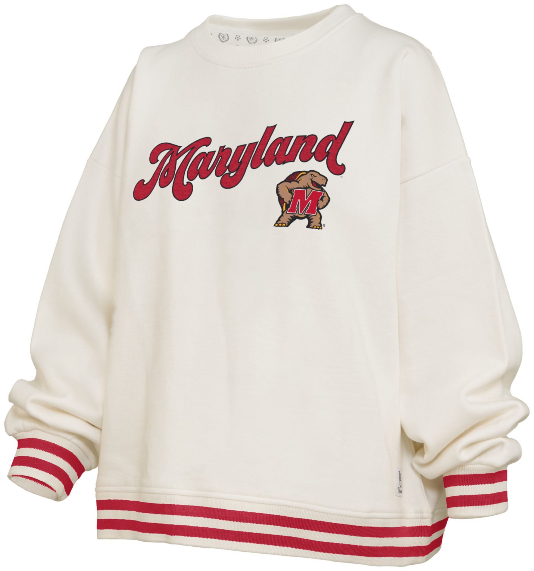 Pressbox Women's Maryland Terrapins White Chenille Crewneck Sweatshirt