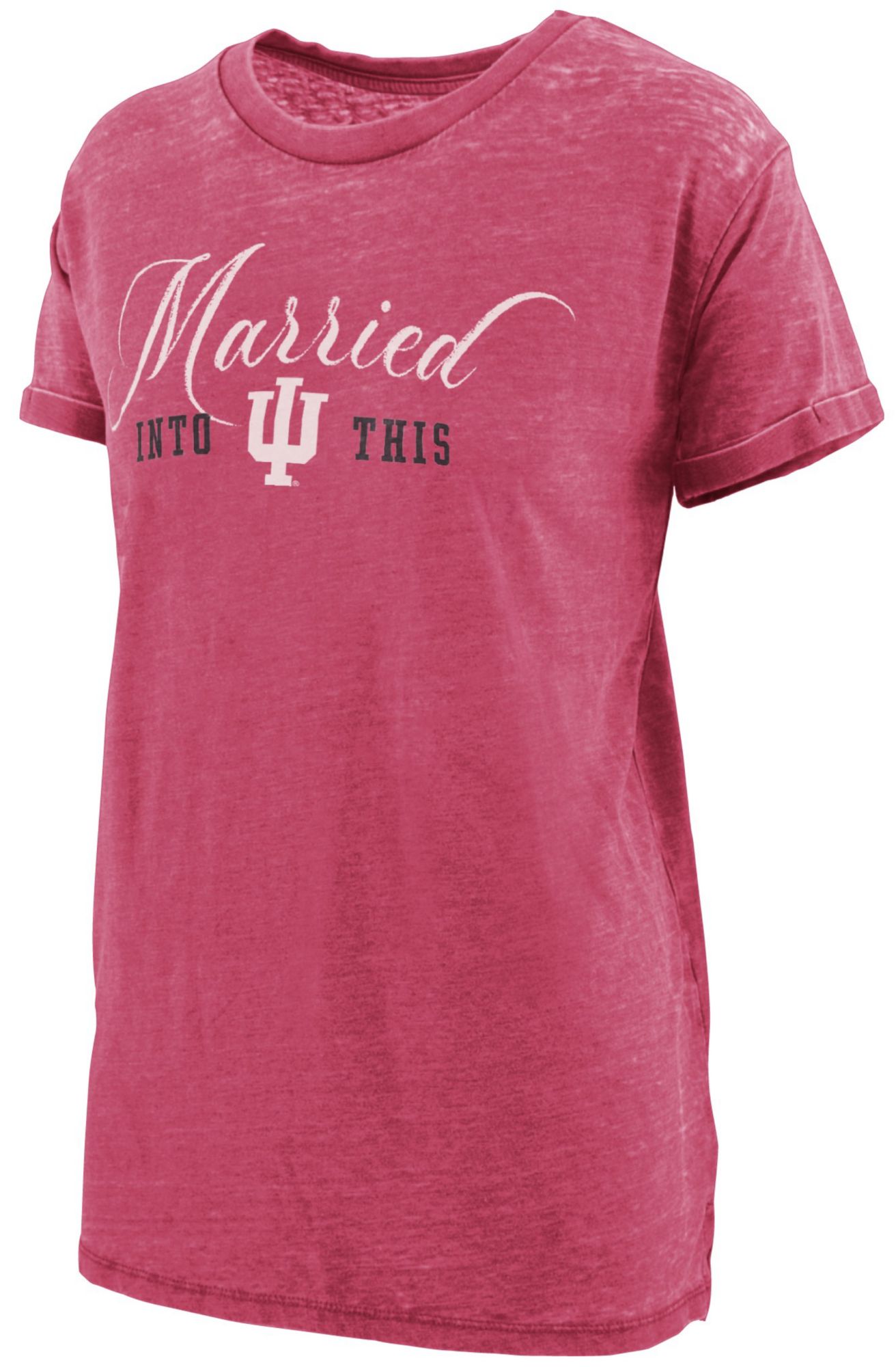 Pressbox Women's Indiana Hoosiers Crimson Married Into This T-Shirt, Large, Red