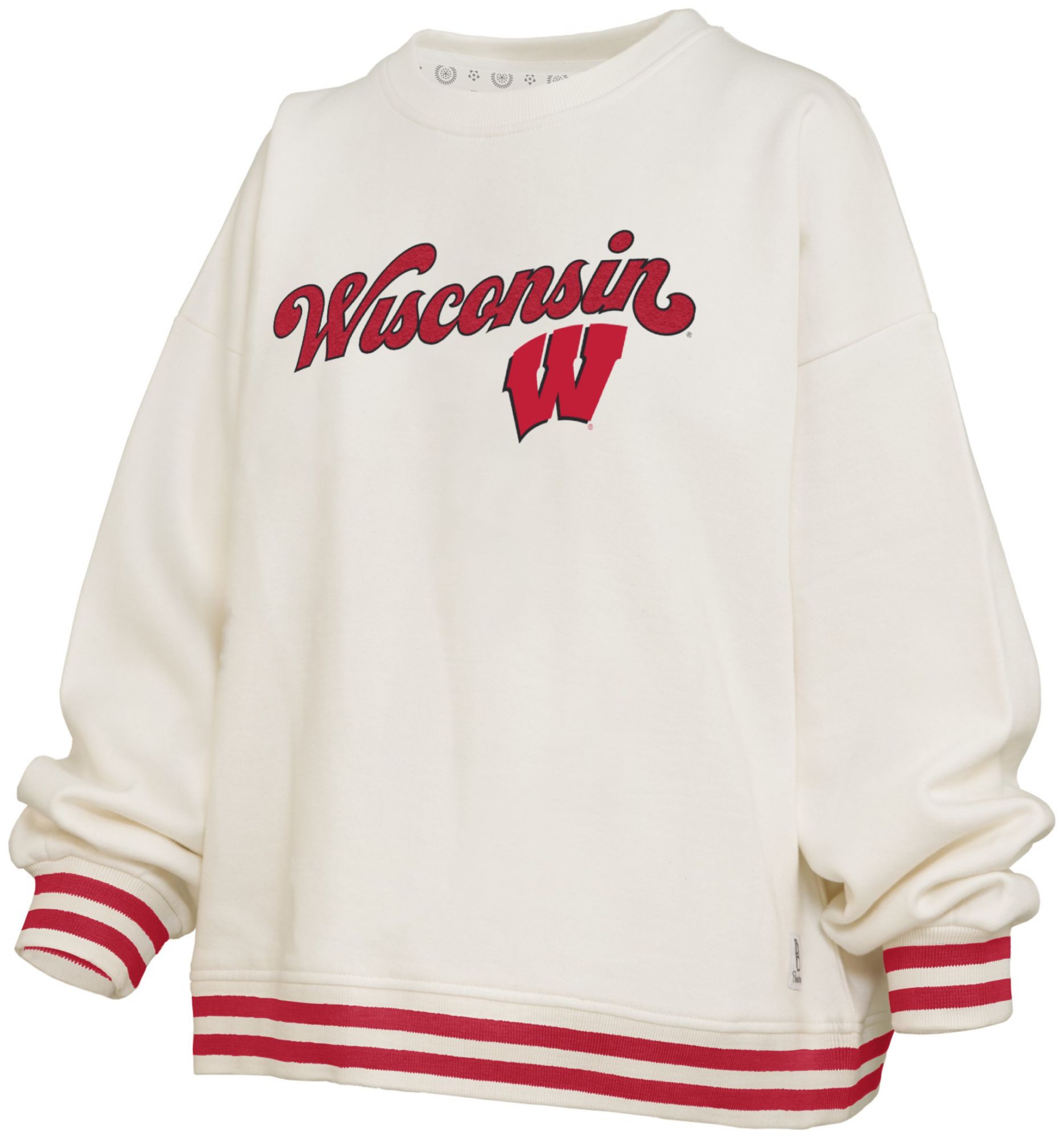 Pressbox Women's Wisconsin Badgers White Chenille Crewneck Sweatshirt