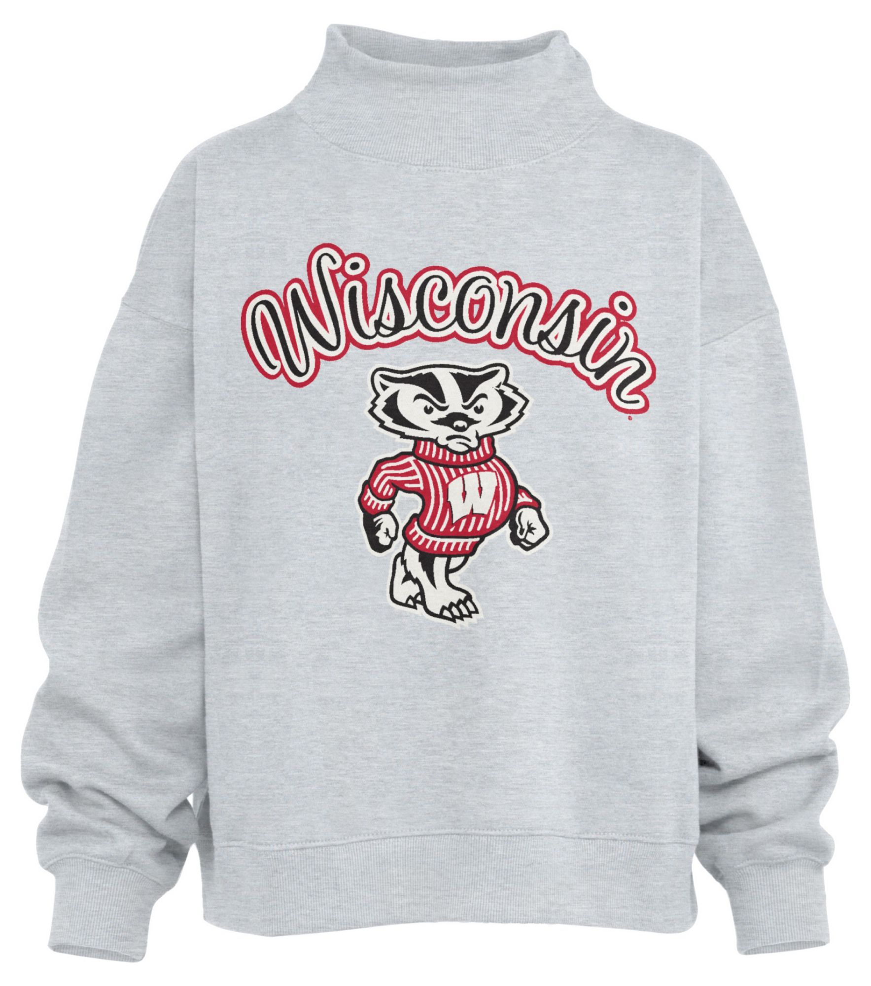 Pressbox Women's Wisconsin Badgers White Mock Neck Sweatshirt