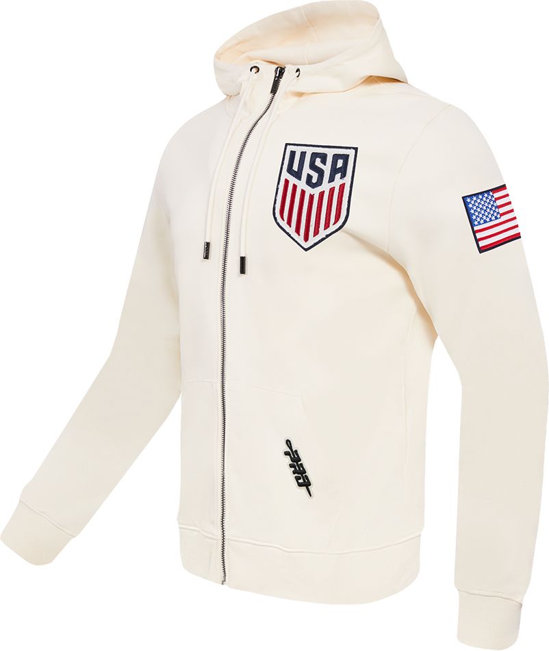 Pro Standard Adult USMNT Off White Full Zip Chenille Hoodie