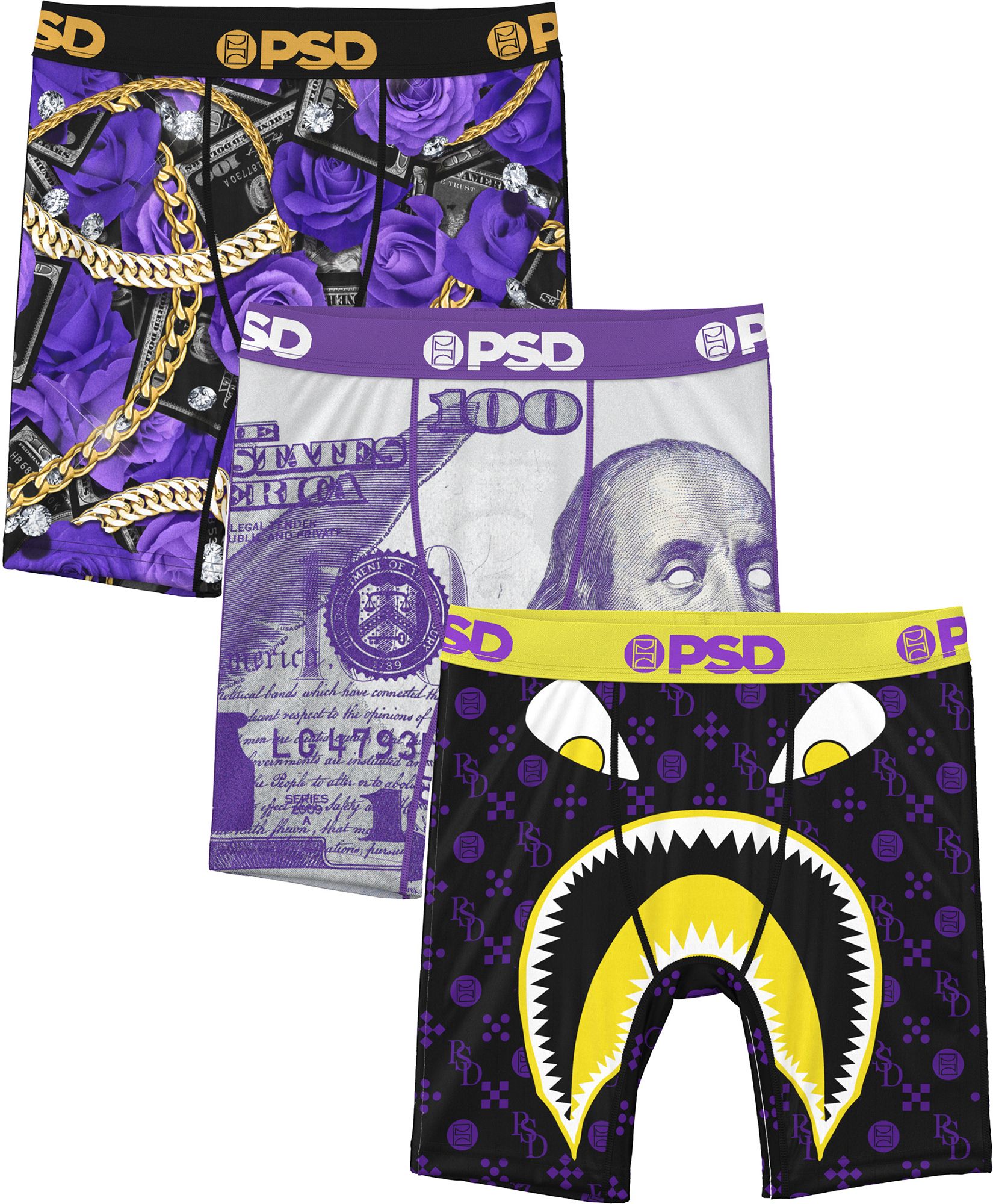 PSD Underwear Boys' Purple Rain Boxer Briefs - 3 Pack