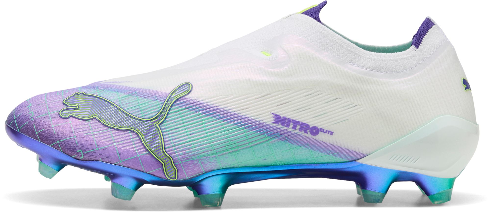 PUMA Ultra Nitro 7 Ultimate Laceless Hyper Rush FG Soccer Cleats, M11/W12.5, White/Purple