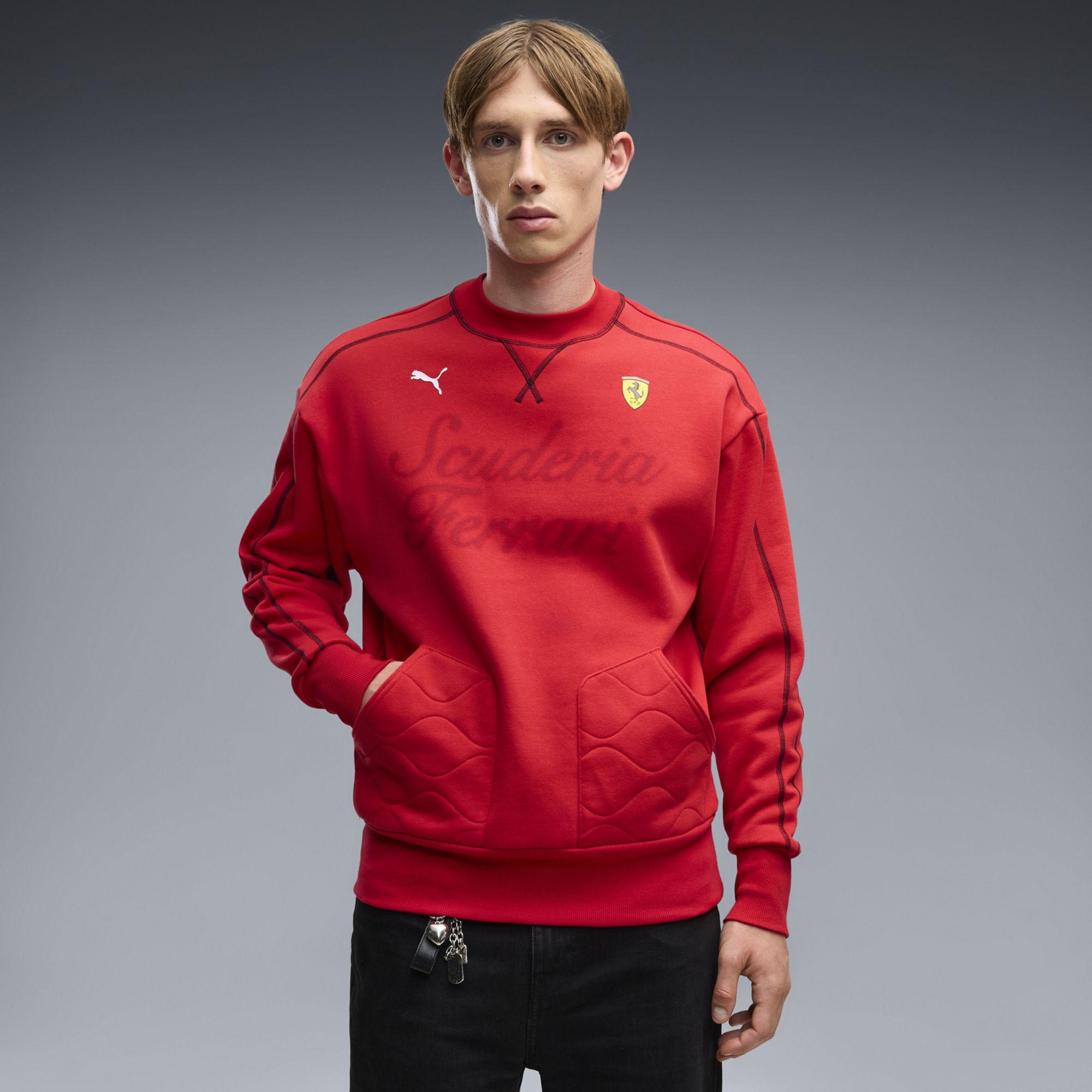 PUMA Men's F1 Ferrari Premium T7 Crewneck Sweatshirt, XXL, Red