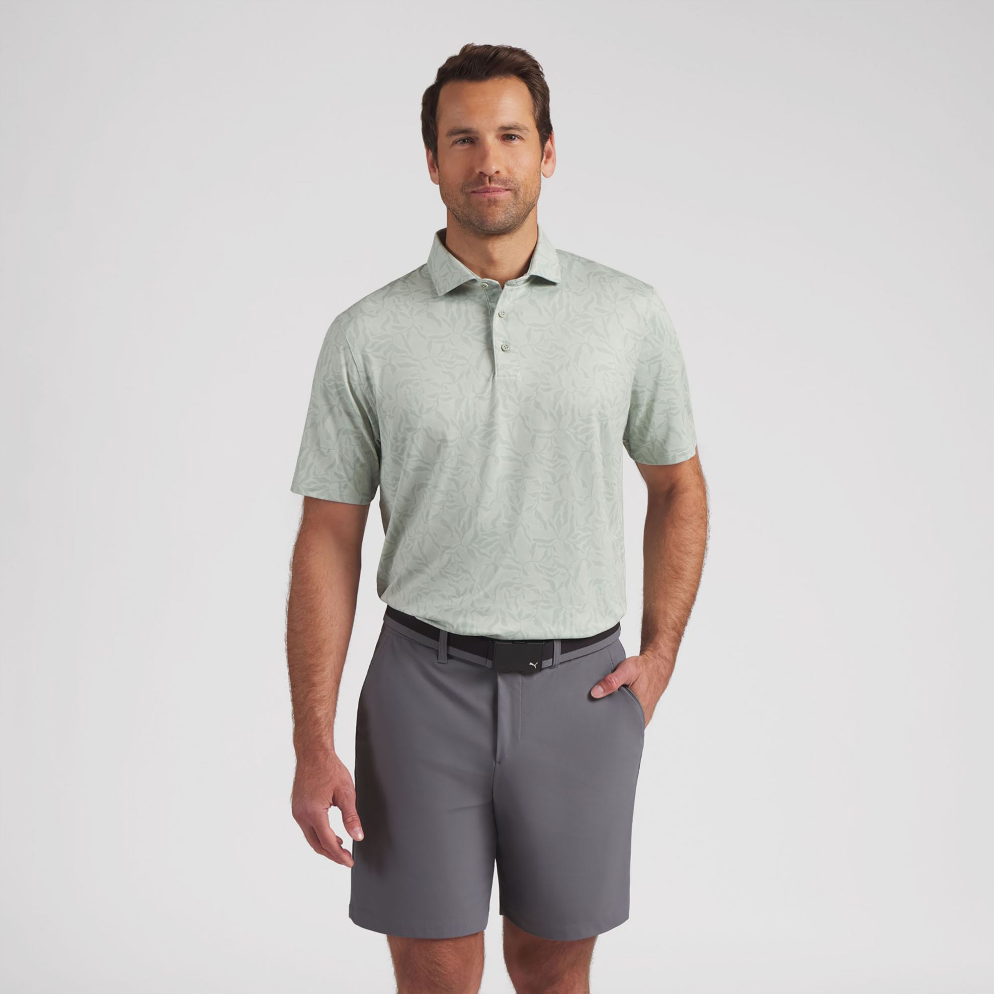 PUMA Men's CLOUDSPUN Marine Botanical Golf Polo, Medium, Soft Grass Green