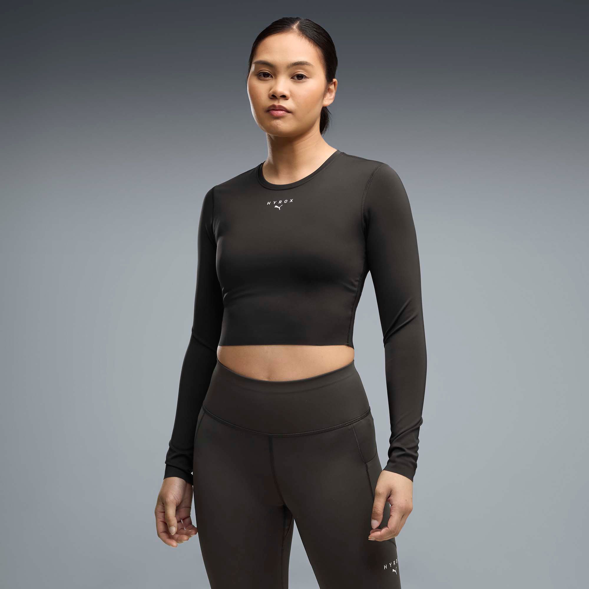 PUMA x HYROX PWRMODE Women's Cropped Long Sleeve, Medium, Puma Black