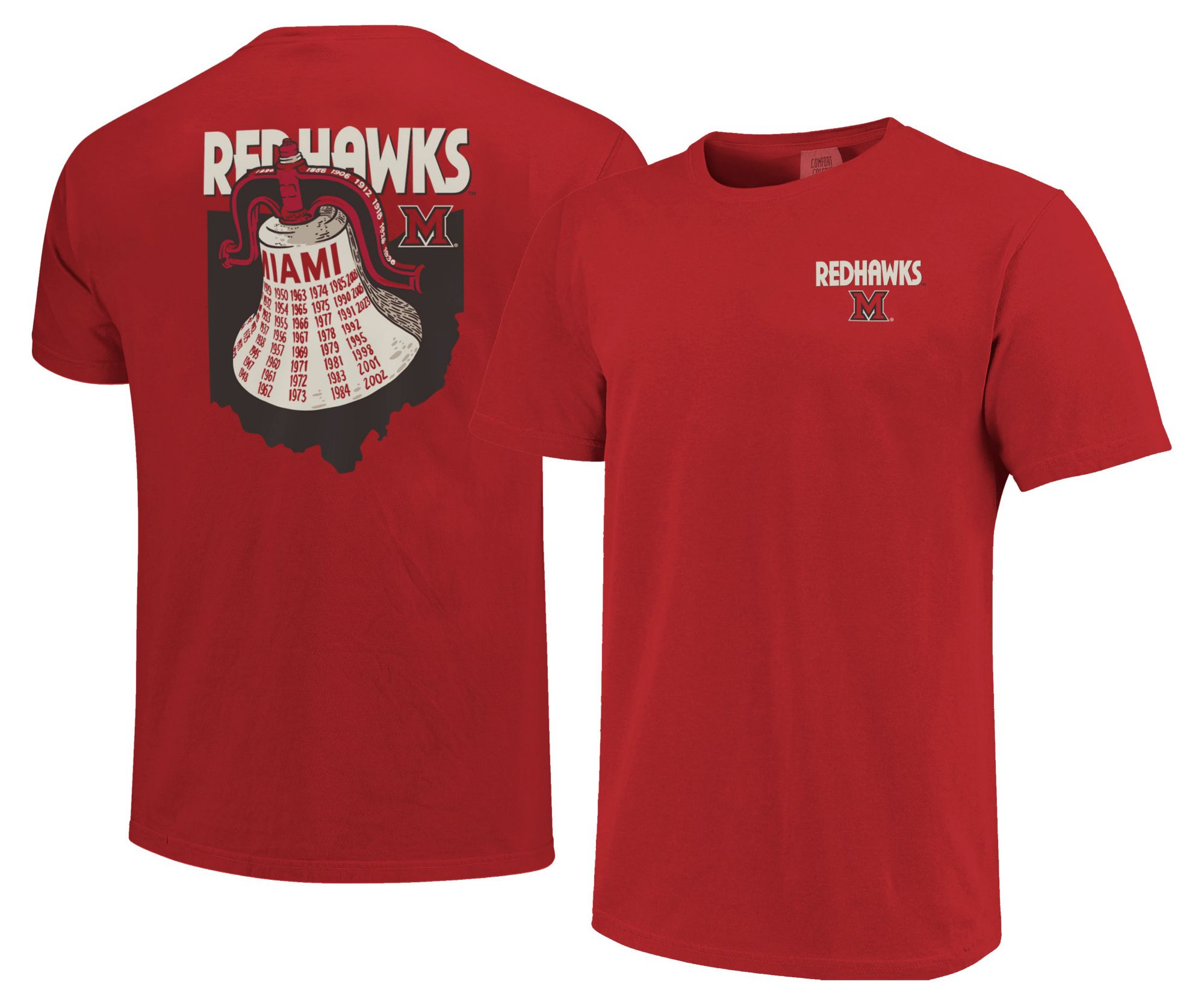 Image One Men's Miami RedHawks Red Victory Bell Rivalry T-Shirt