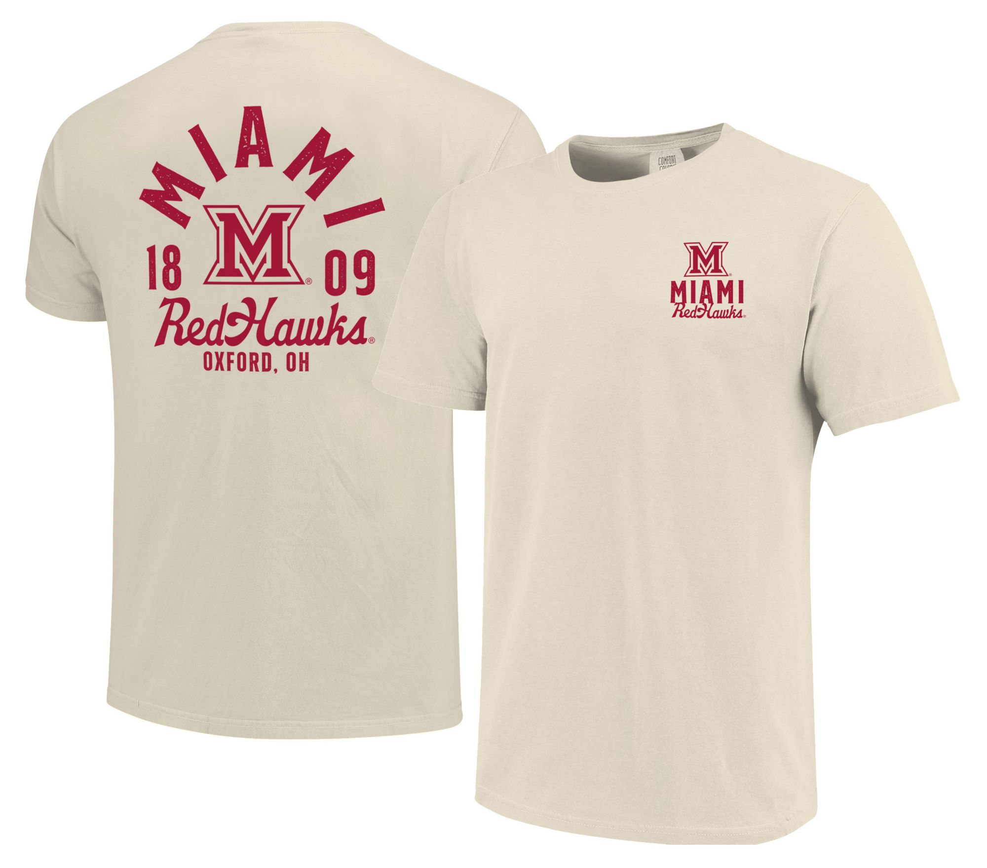 Image One Men's Miami RedHawks Ivory Mascot Overlay T-Shirt