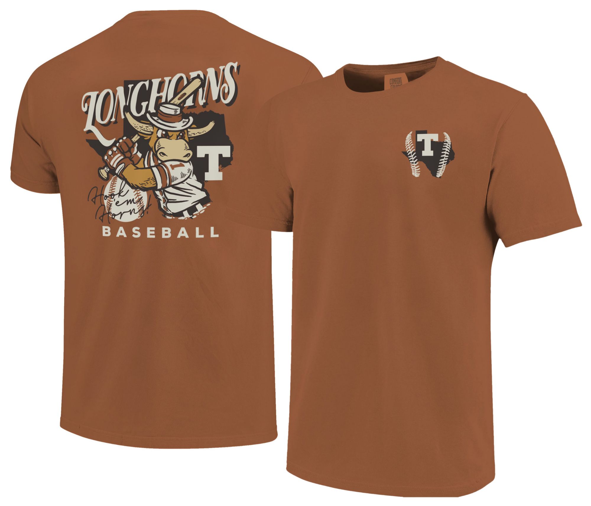 Image One Men's Texas Longhorns Orange Baseball Mascot T-Shirt