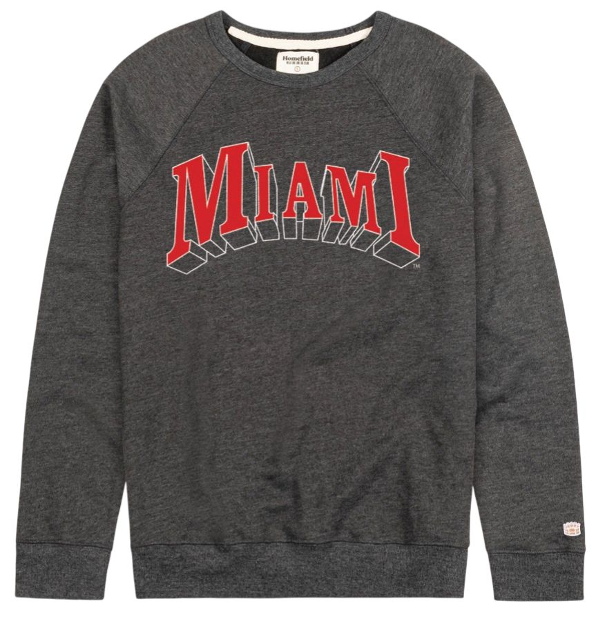 Homefield Men's Miami RedHawks Heathered Charcoal Arch Crewneck Sweatshirt