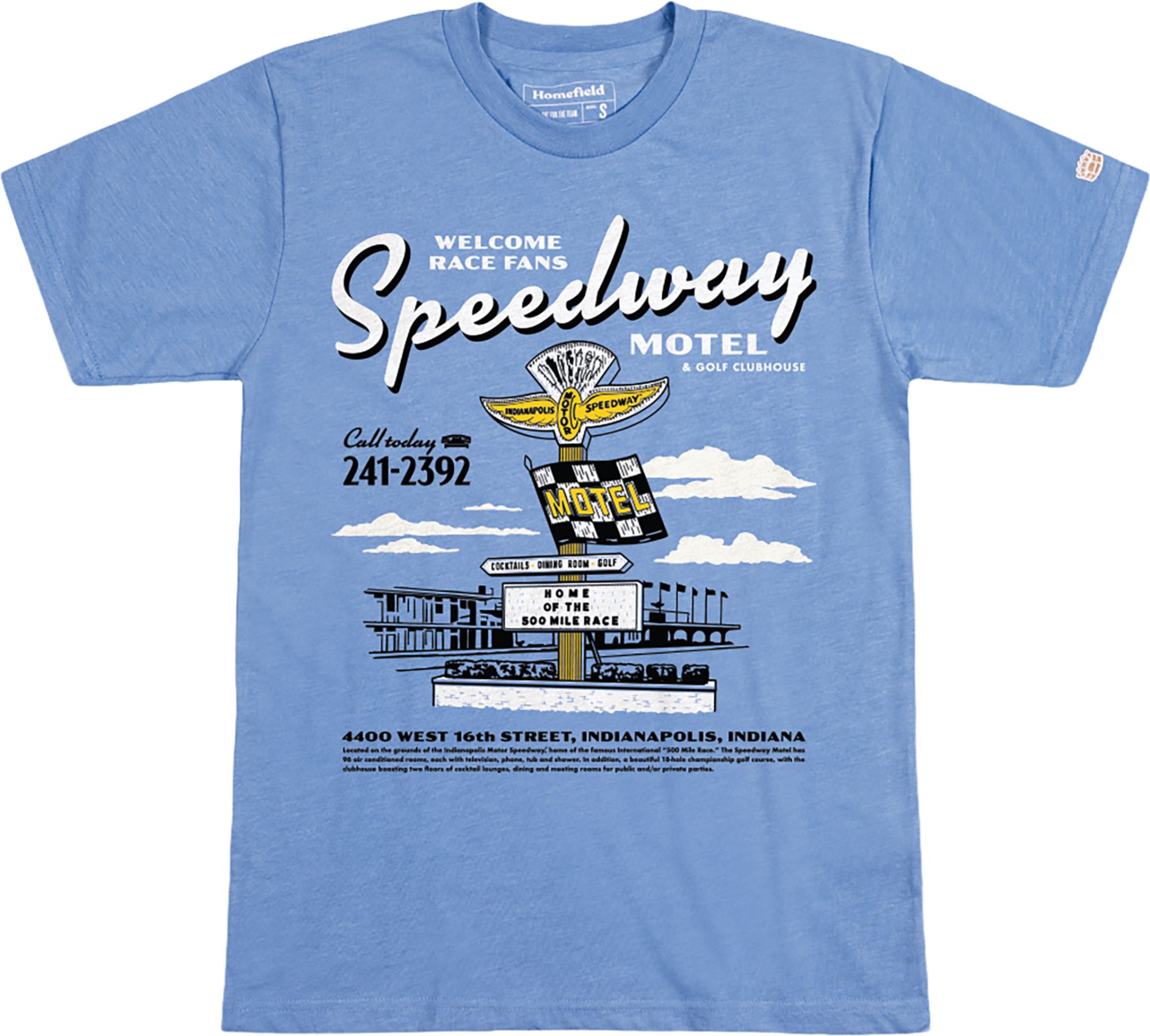 Homefield Men's Indy 500 Light Blue Speedway Motel T-Shirt