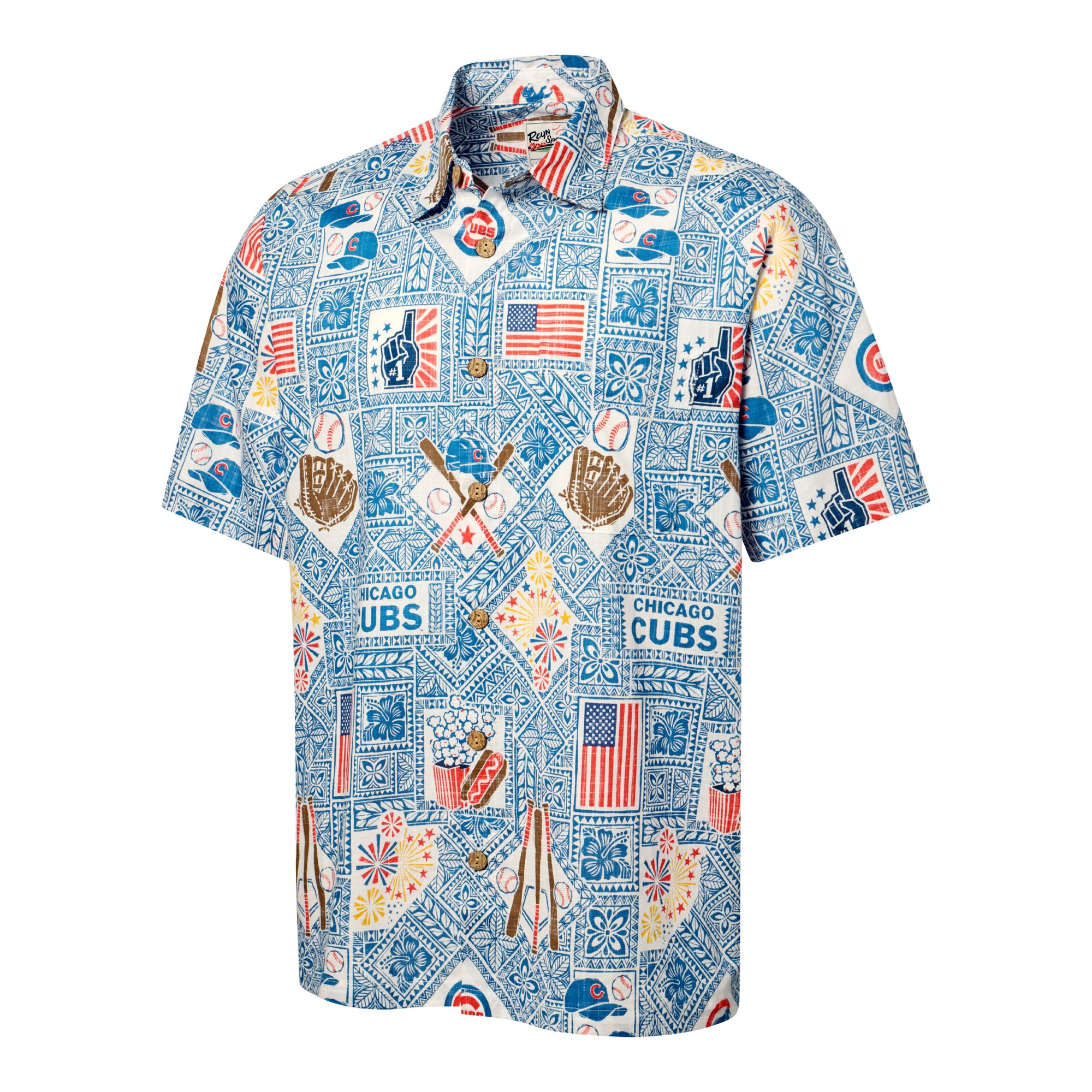 Reyn Spooner Men's Chicago Cubs Blue Americana Logo Button-Down Shirt