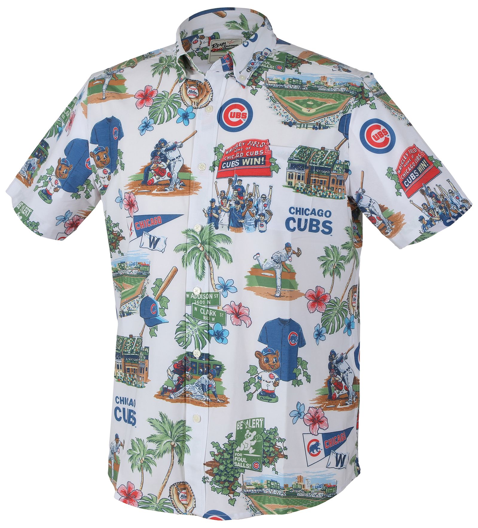 Reyn Spooner Men's Chicago Cubs White Scenic Logo Button-Down Shirt
