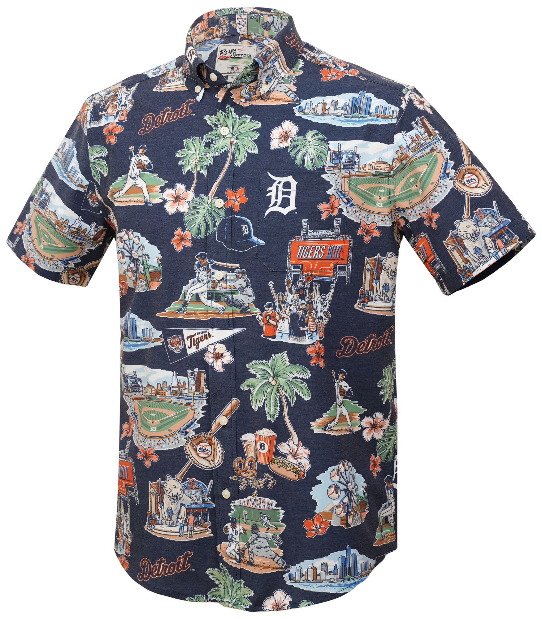 Reyn Spooner Men's Detroit Tigers Navy Scenic Logo Button-Down Shirt