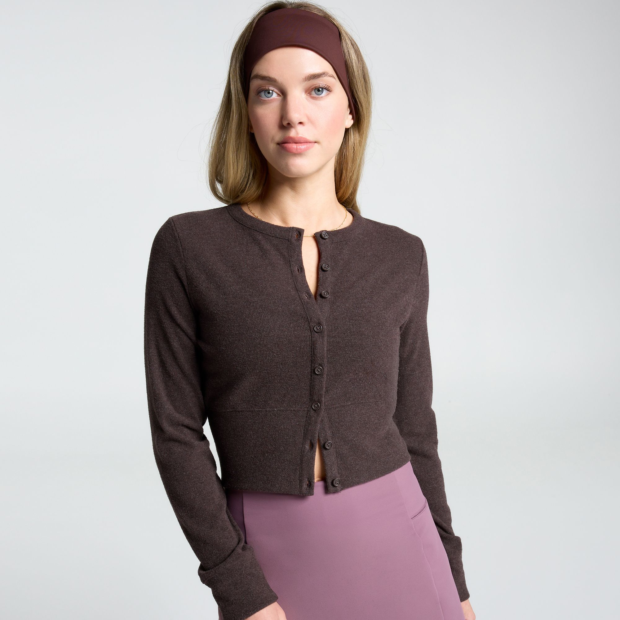 DSG Women's So Soft Ribbed Cardigan, XL, Brown Decadence Heather