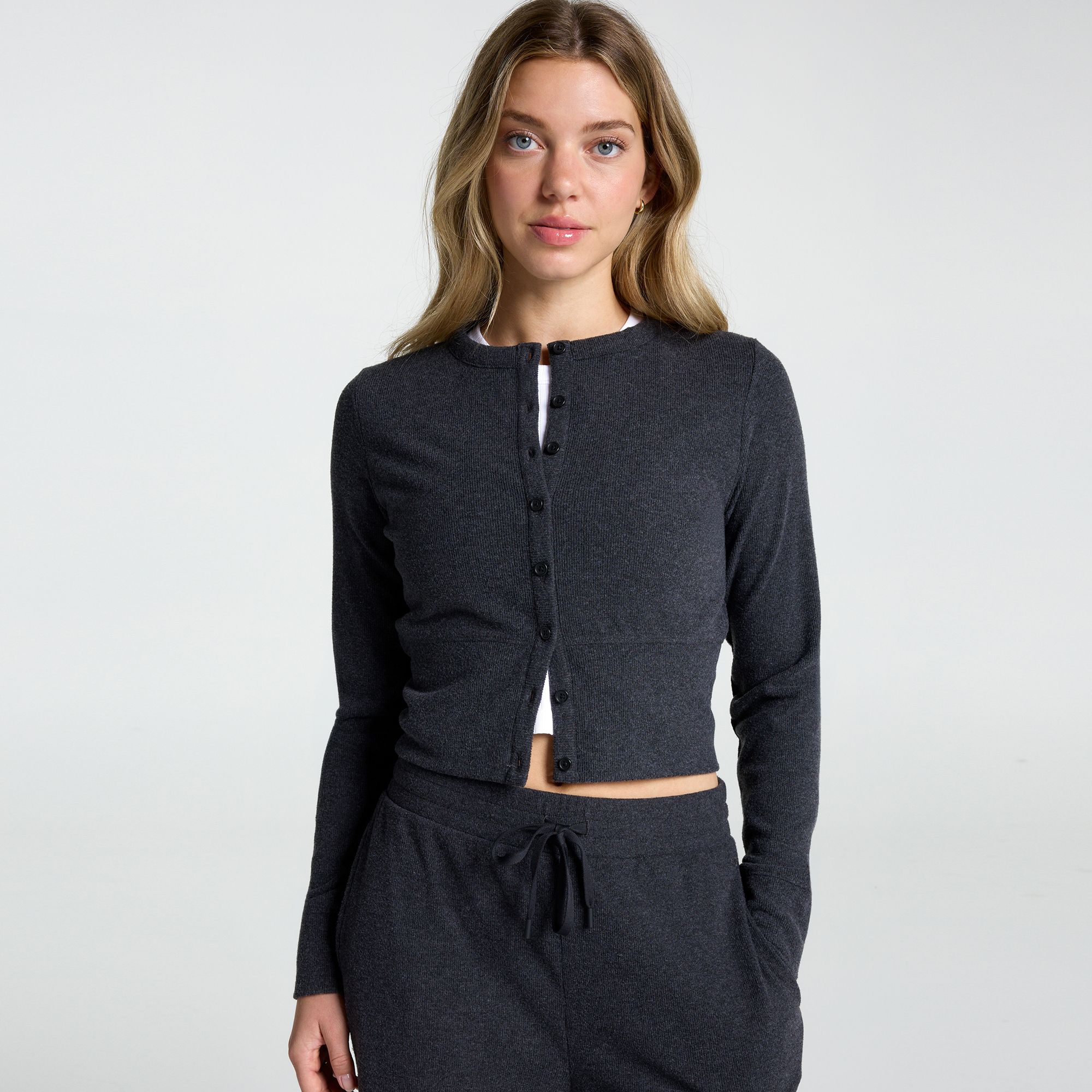 DSG Women's So Soft Ribbed Cardigan, XL, Pure Black Heather
