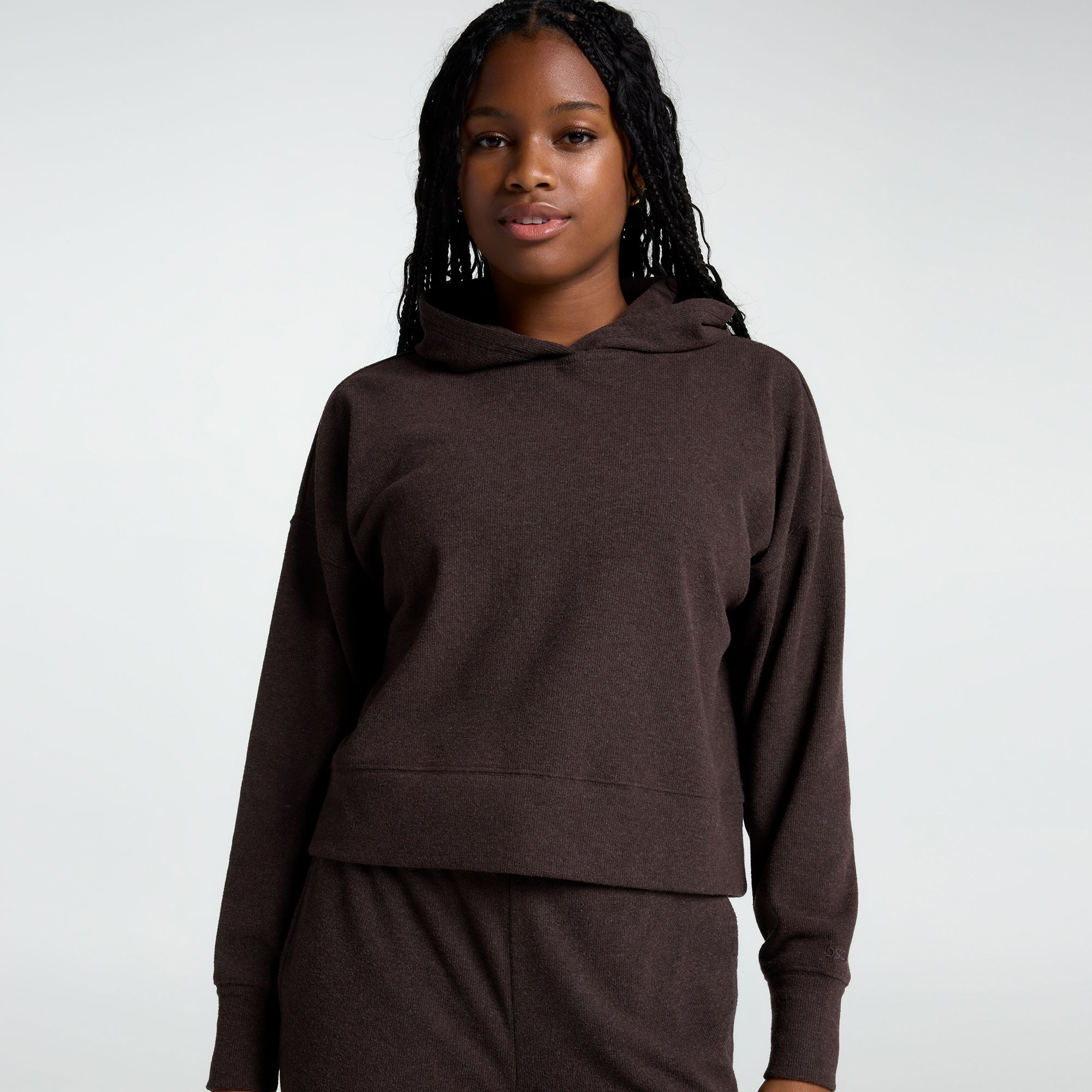 DSG Women's So Soft Rib Hoodie, XL, Brown Decadence Heather