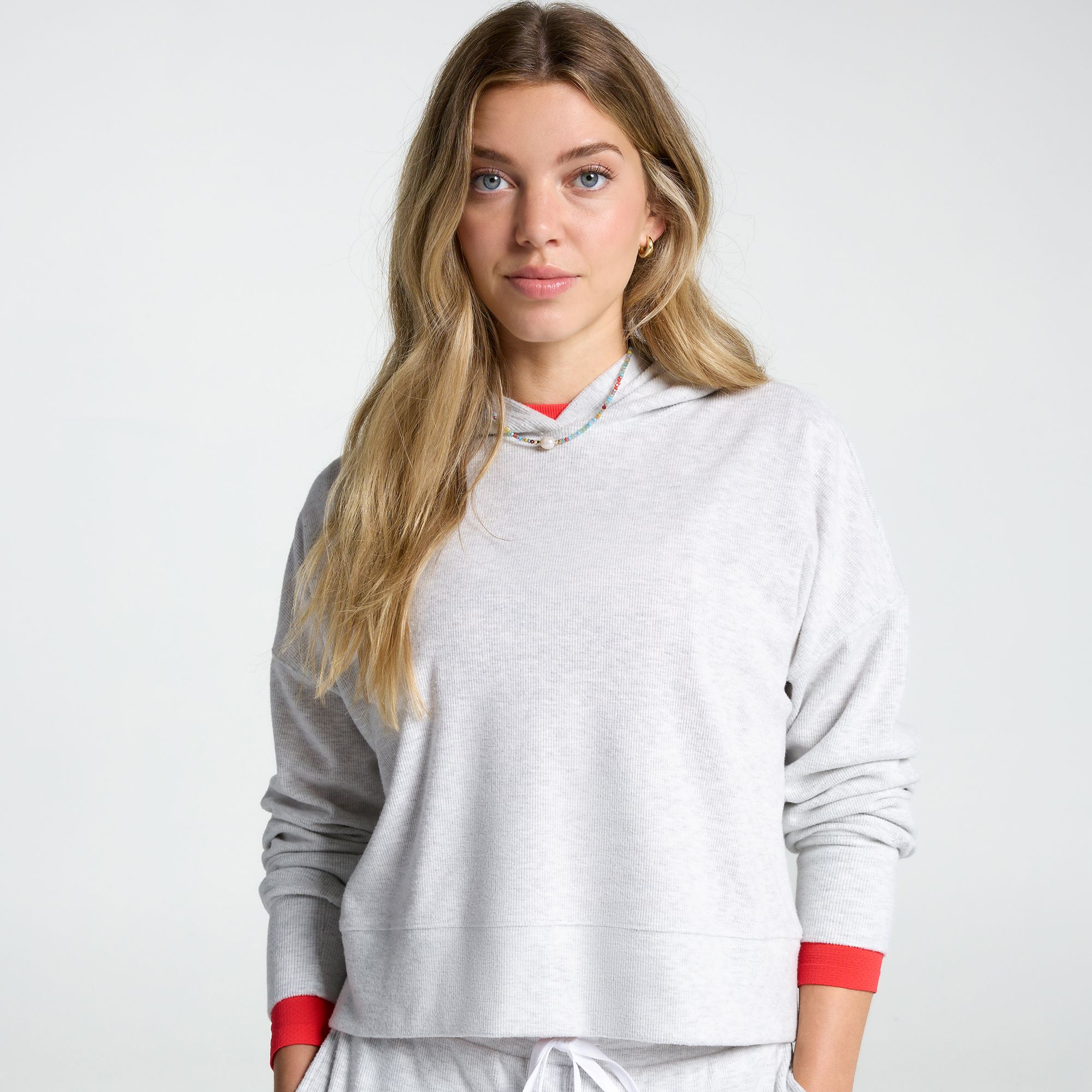 DSG Women's So Soft Ribbed Hoodie, Small, Light Heather Grey