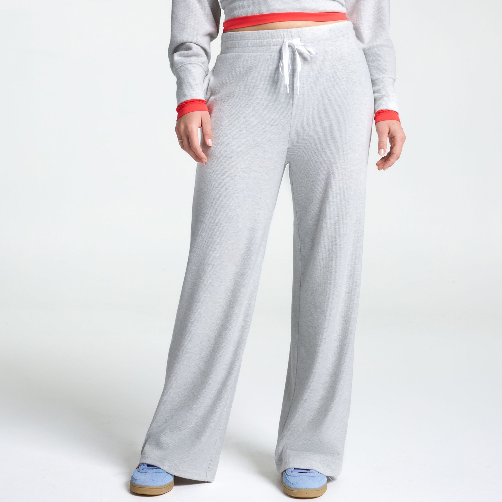 DSG Women's So Soft Rib Wide Leg Pants, XL, Light Heather Grey