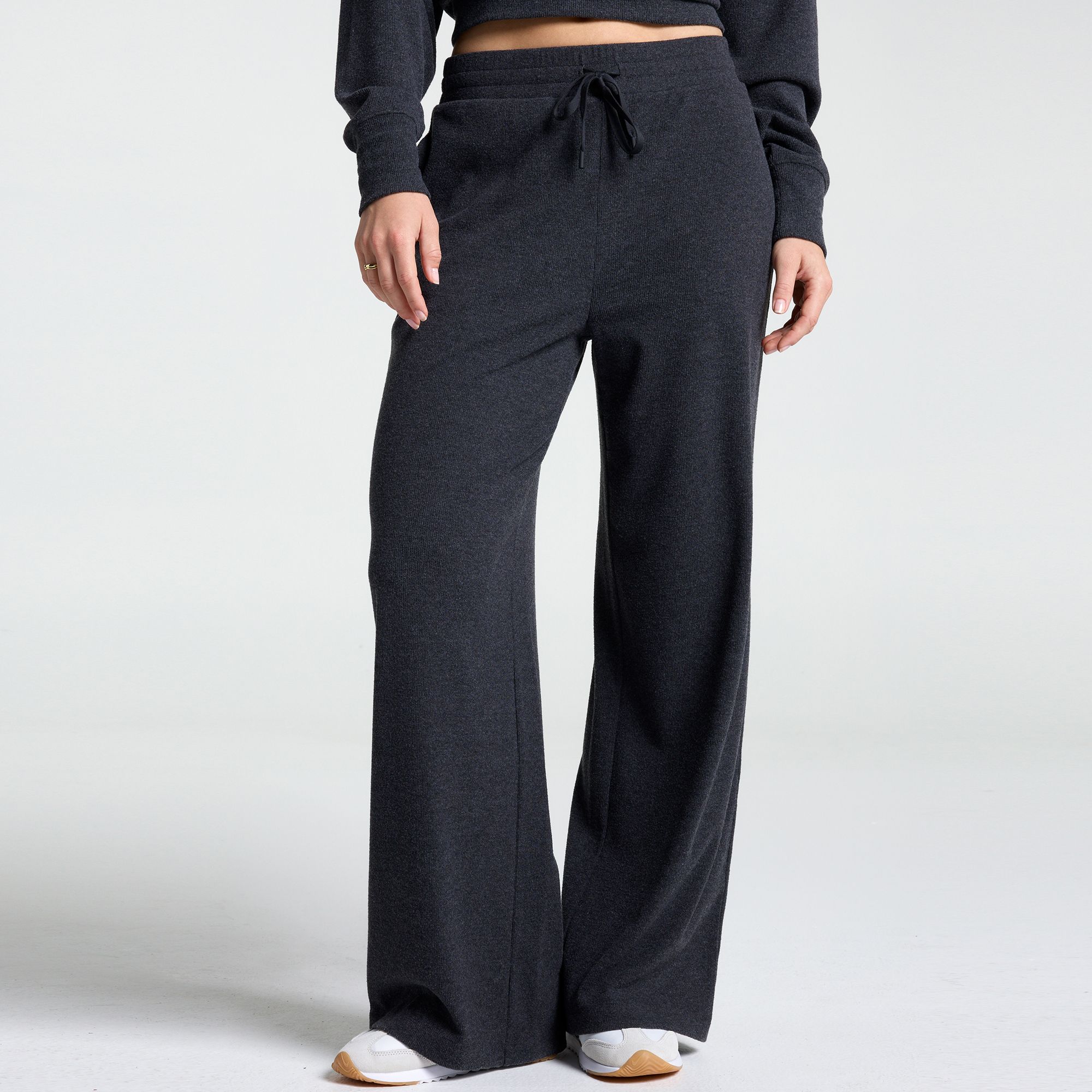 DSG Women's So Soft Rib Wide Leg Pants, XL, Pure Black Heather
