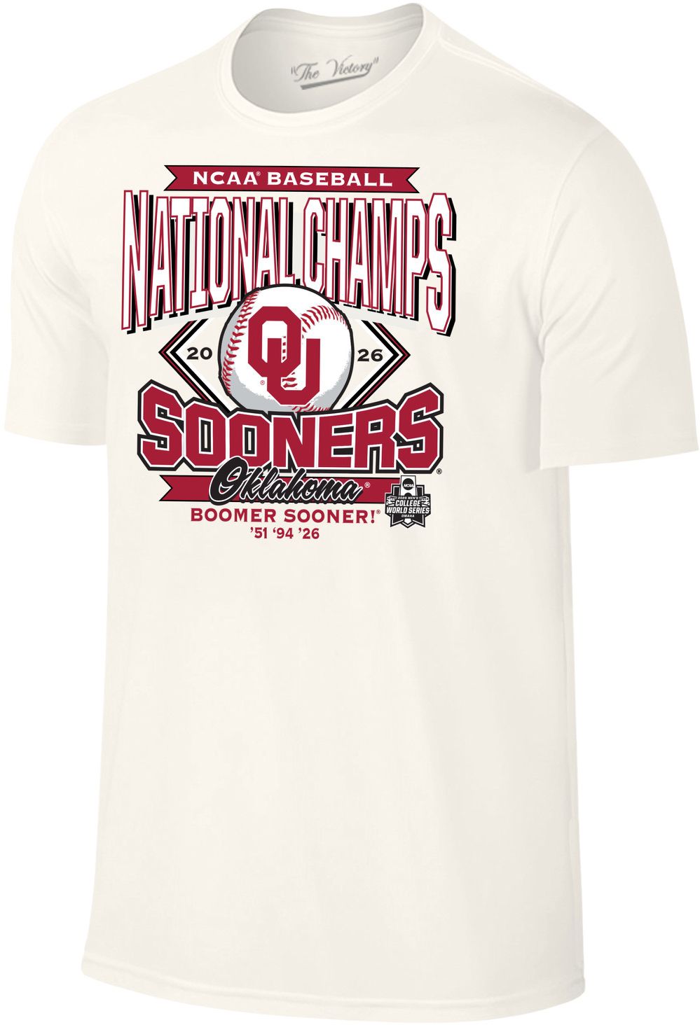 Retro Brand Adult 2026 College World Series Baseball Champions Oklahoma Sooners Multi-Champs T-Shirt