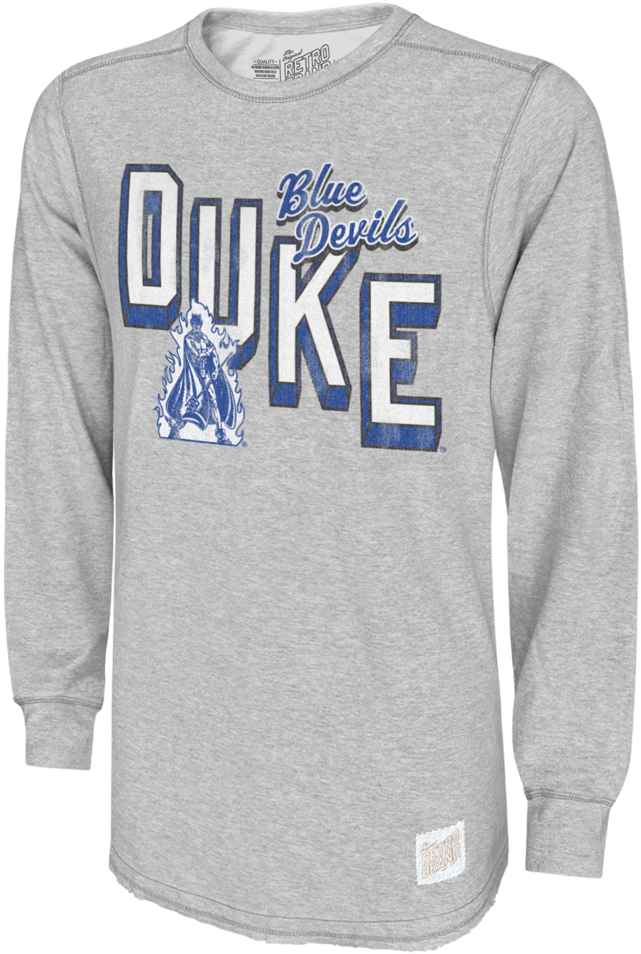 Retro Brand Adult Duke Blue Devils Vintage Heather Grey Long Sleeve Shirt