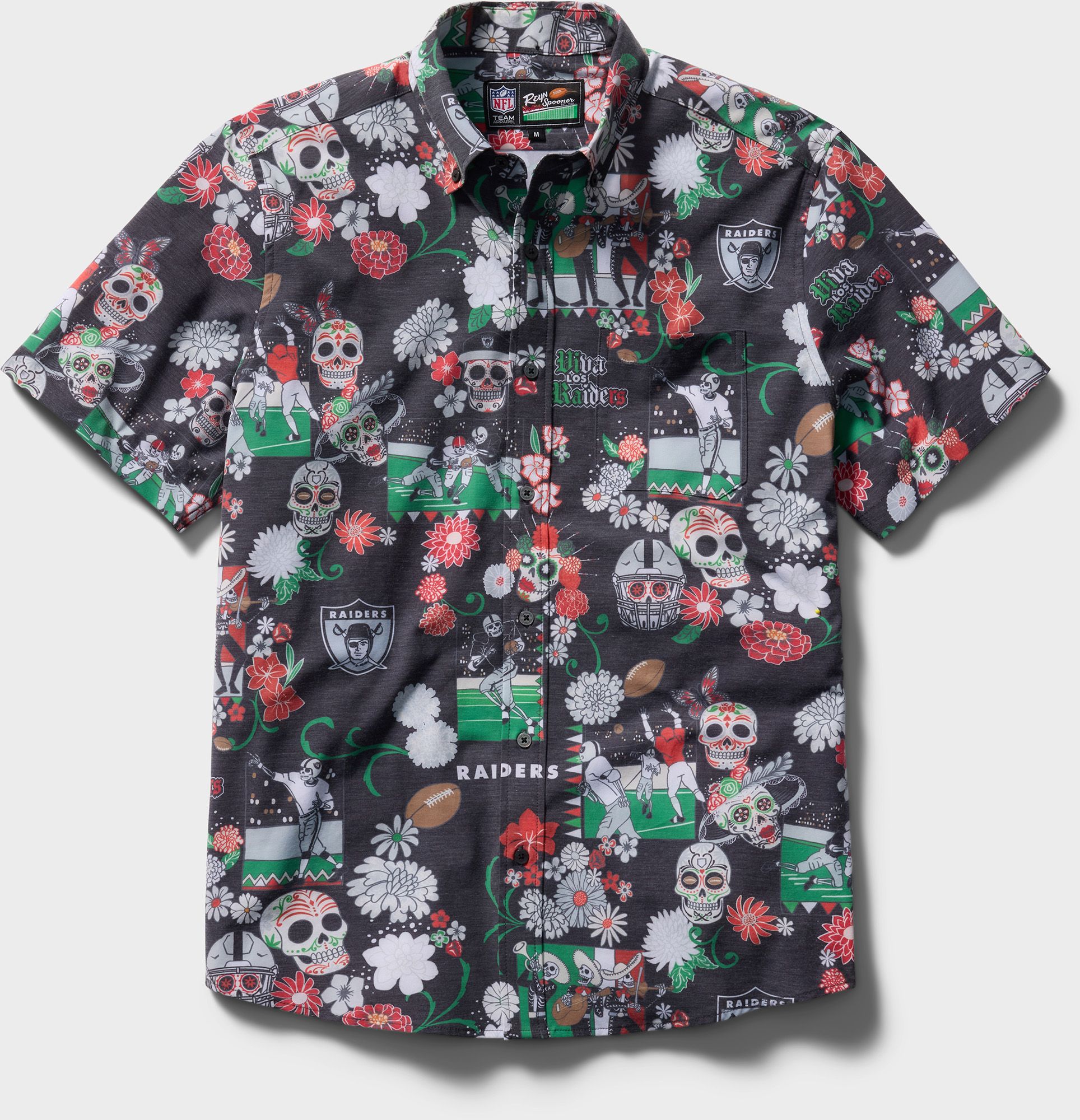 Reyn Spooner Men's Las Vegas Raiders Black Día De Los Muertos Button-Down Shirt
