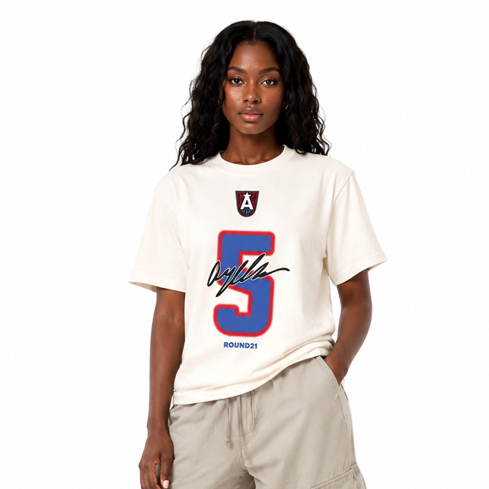 round21 Adult Atlanta Dream Off White Angel Reese #5 Motion Strength T-Shirt