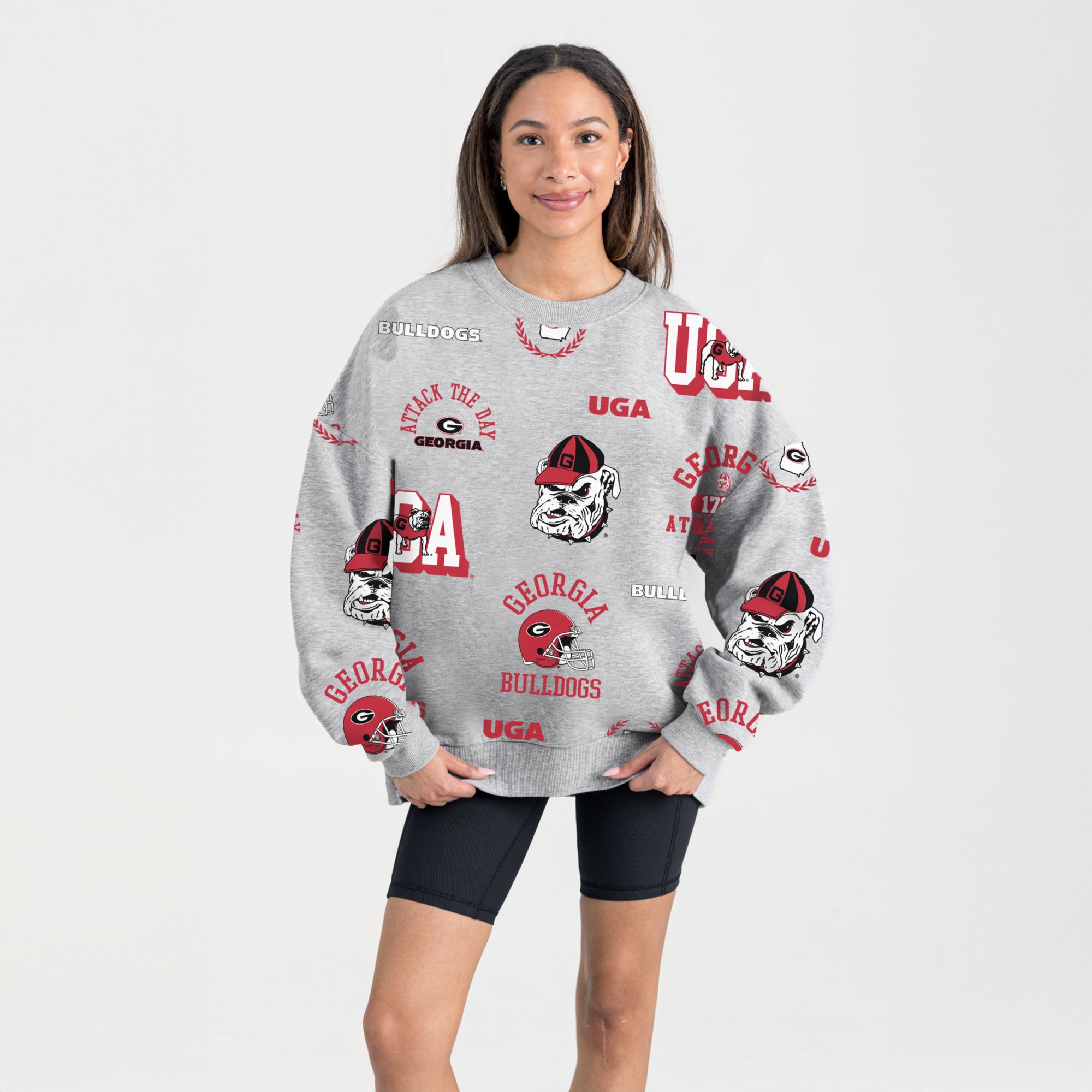 Gameday Couture Women's Georgia Bulldogs Grey Repeat Crewneck Sweatshirt