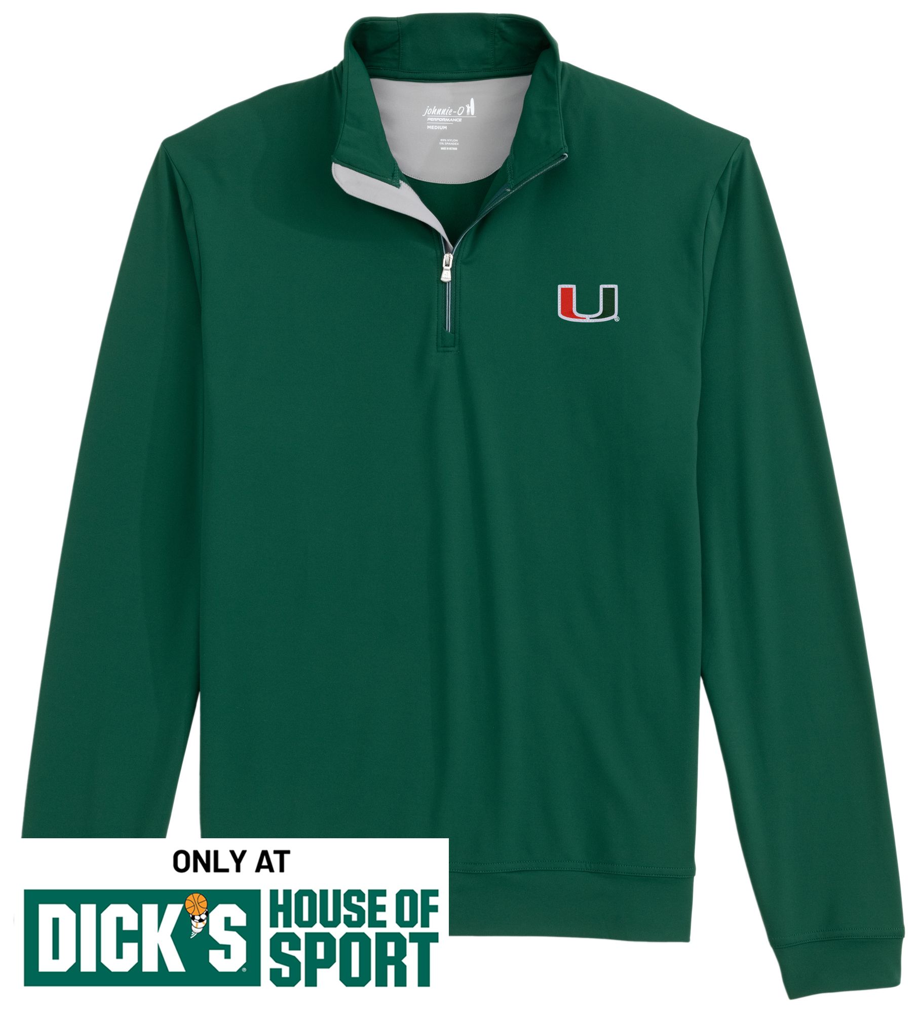Johnnie-O Men's Miami Hurricanes Green Motion 1/4 Zip Pullover