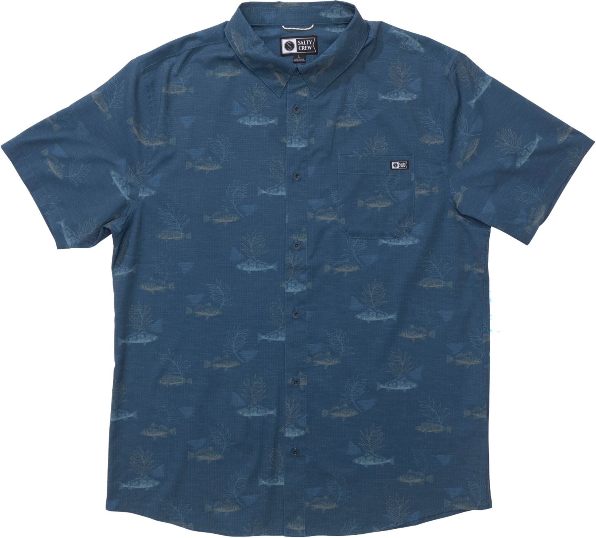 Salty Crew Breezer Perforated Short-Sleeve Button-Down Shirt - Navy