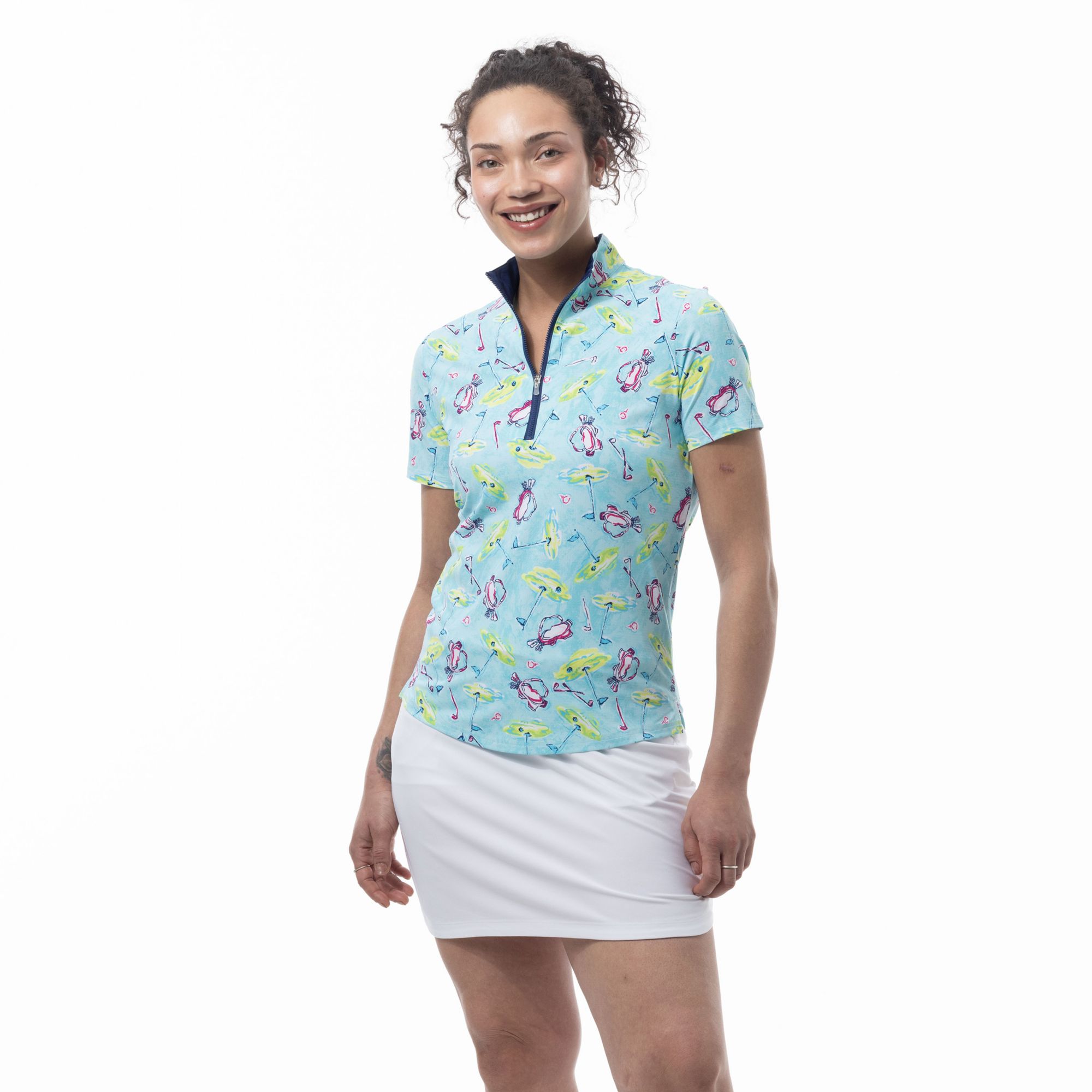 San Soleil Women's SolAir Short Sleeve Print Golf Mock Neck