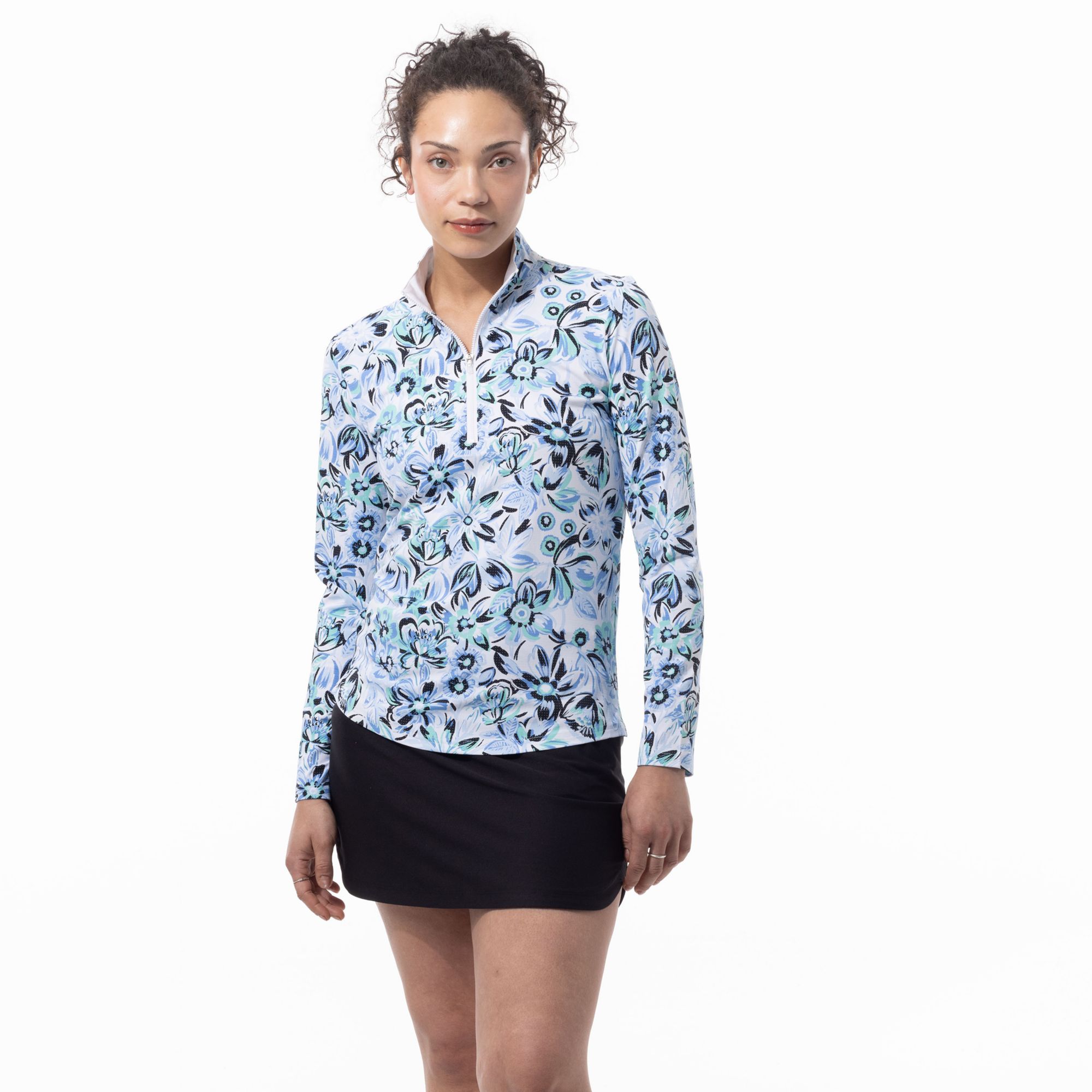 SanSoleil Women's SolAir Long Sleeve Print Golf Mock Neck