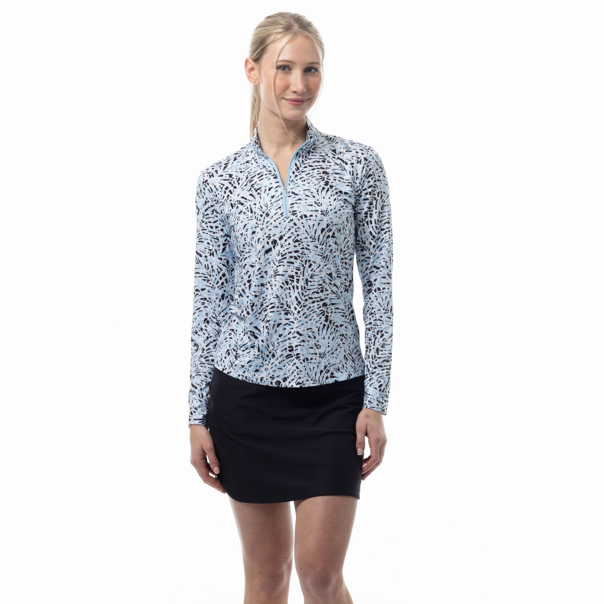 SanSoleil Women's SolMelange Printed Long Sleeve ¼ Zip Golf Mock Neck