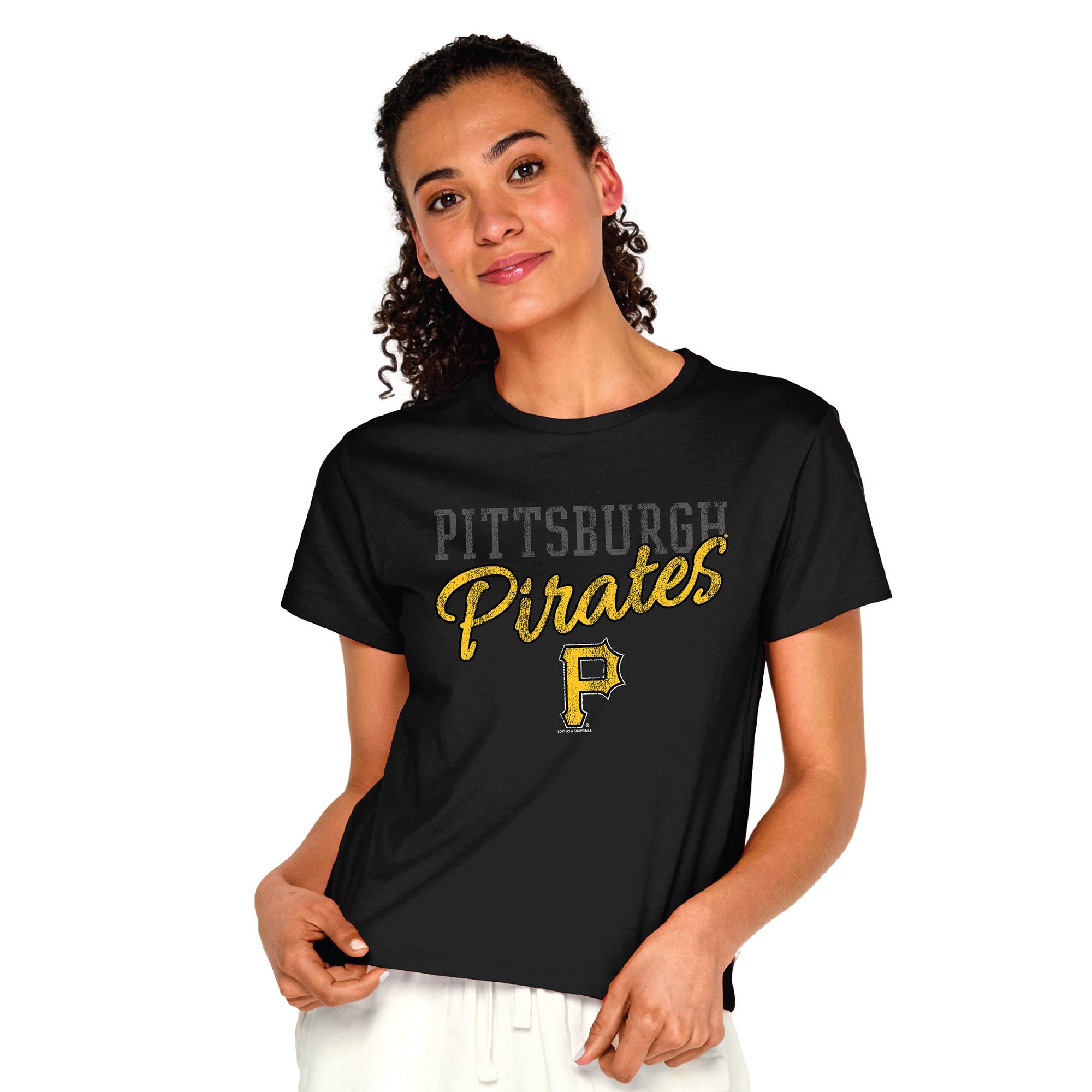 Soft As A Grape Women's Pittsburgh Pirates Black Logo T-Shirt