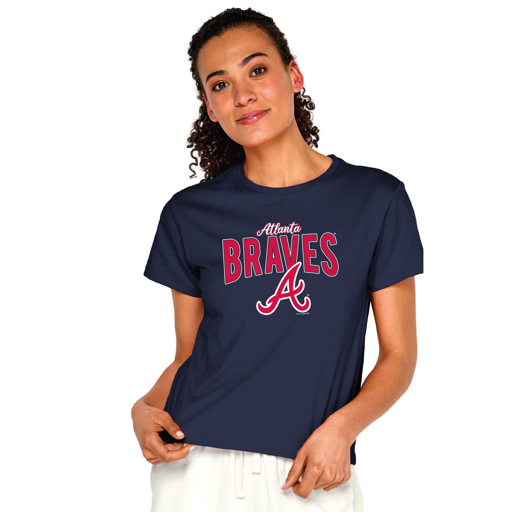 Soft As A Grape Women's Atlanta Braves Navy Logo Cropped T-Shirt
