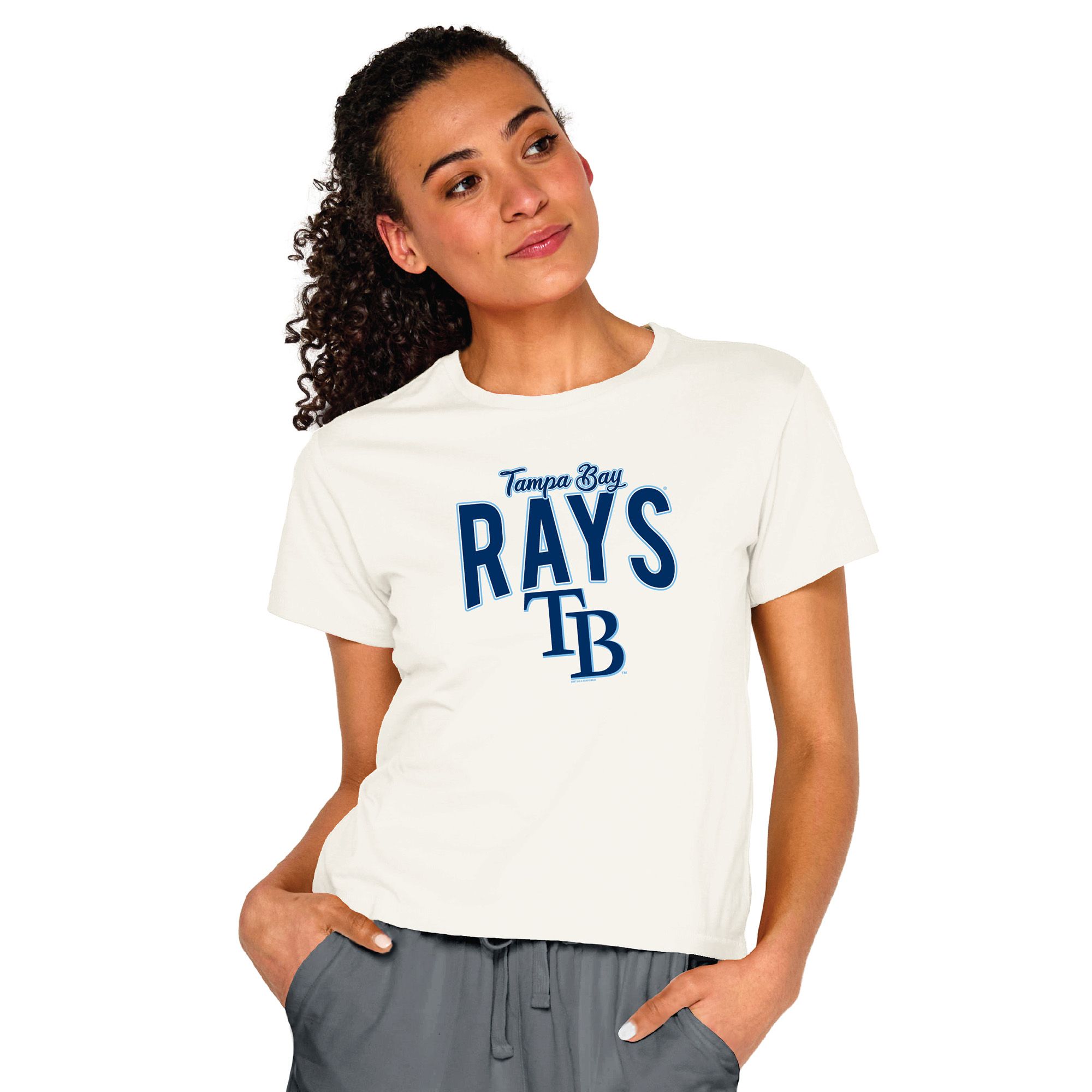 Soft As A Grape Women's Tampa Bay Rays White Logo Cropped T-Shirt