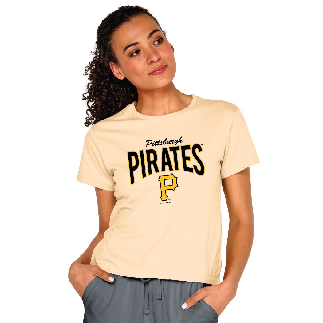Soft As A Grape Women's Pittsburgh Pirates Yellow Logo Cropped T-Shirt