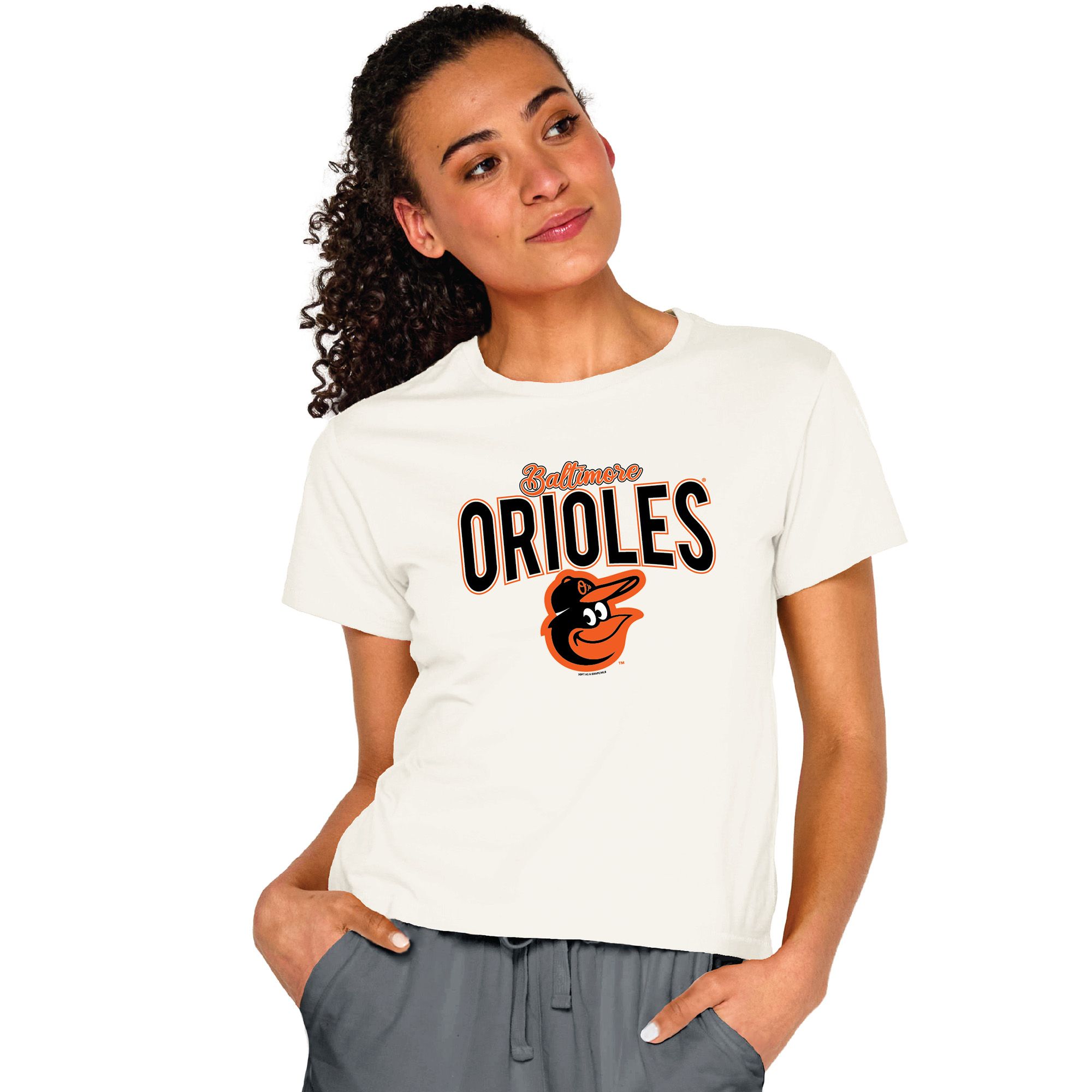 Soft As A Grape Women's Baltimore Orioles White Logo Cropped T-Shirt