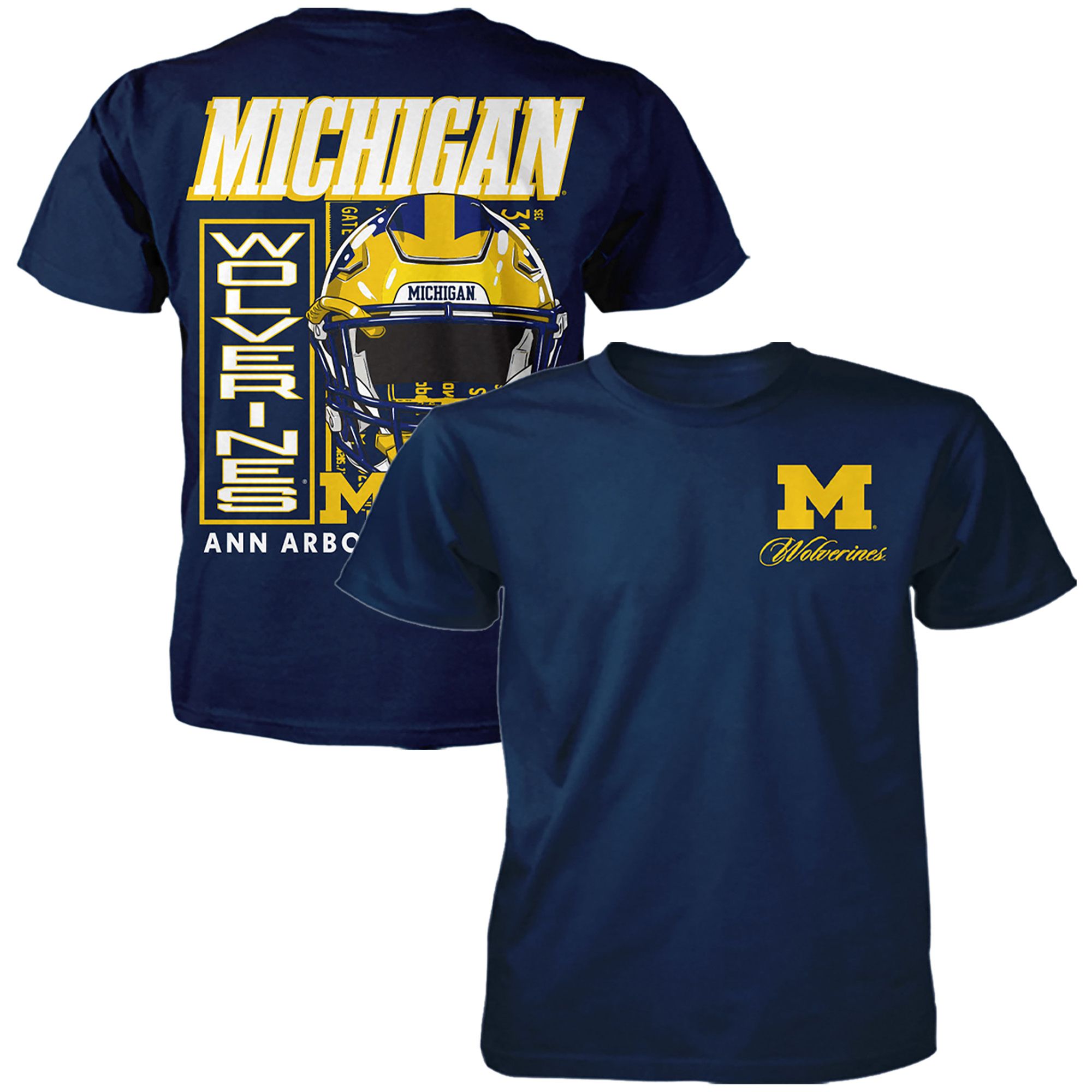 Something Inked Men's Michigan Wolverines Back Hit Helmet T-Shirt