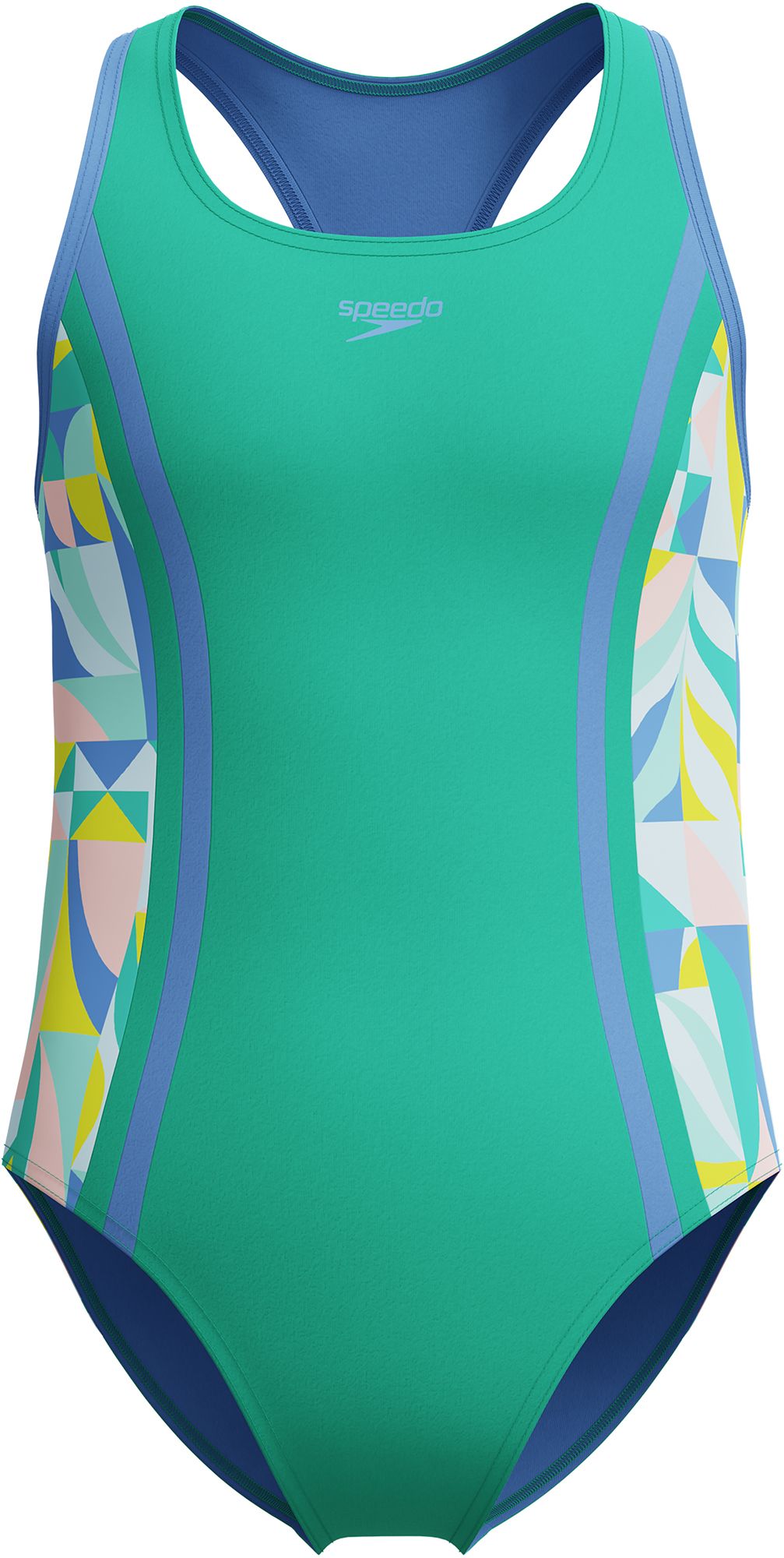 Speedo Girls' Printed Spliced Racerback One-Piece Swimsuit