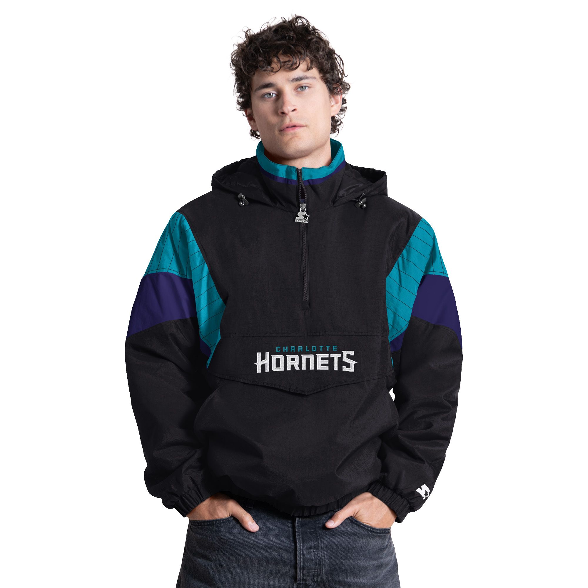Starter Adult Charlotte Hornets Bronx Bubble Jacket, Men's, Small, Black