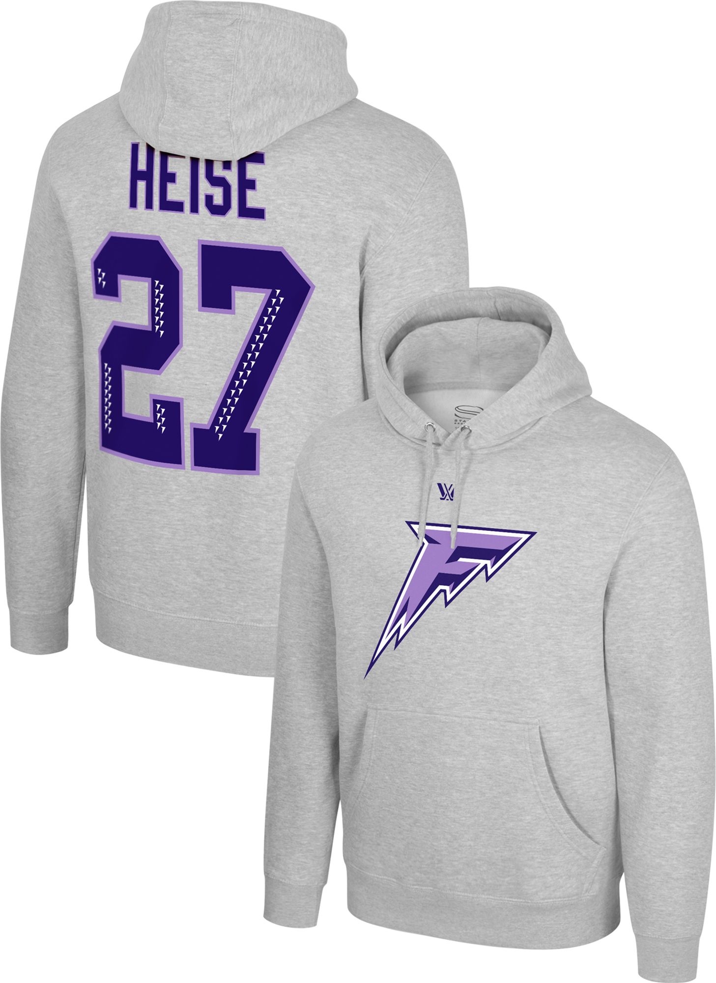 Stadium Essentials Adult Minnesota Frost Taylor Heise #27 Heather Grey Pullover Hoodie