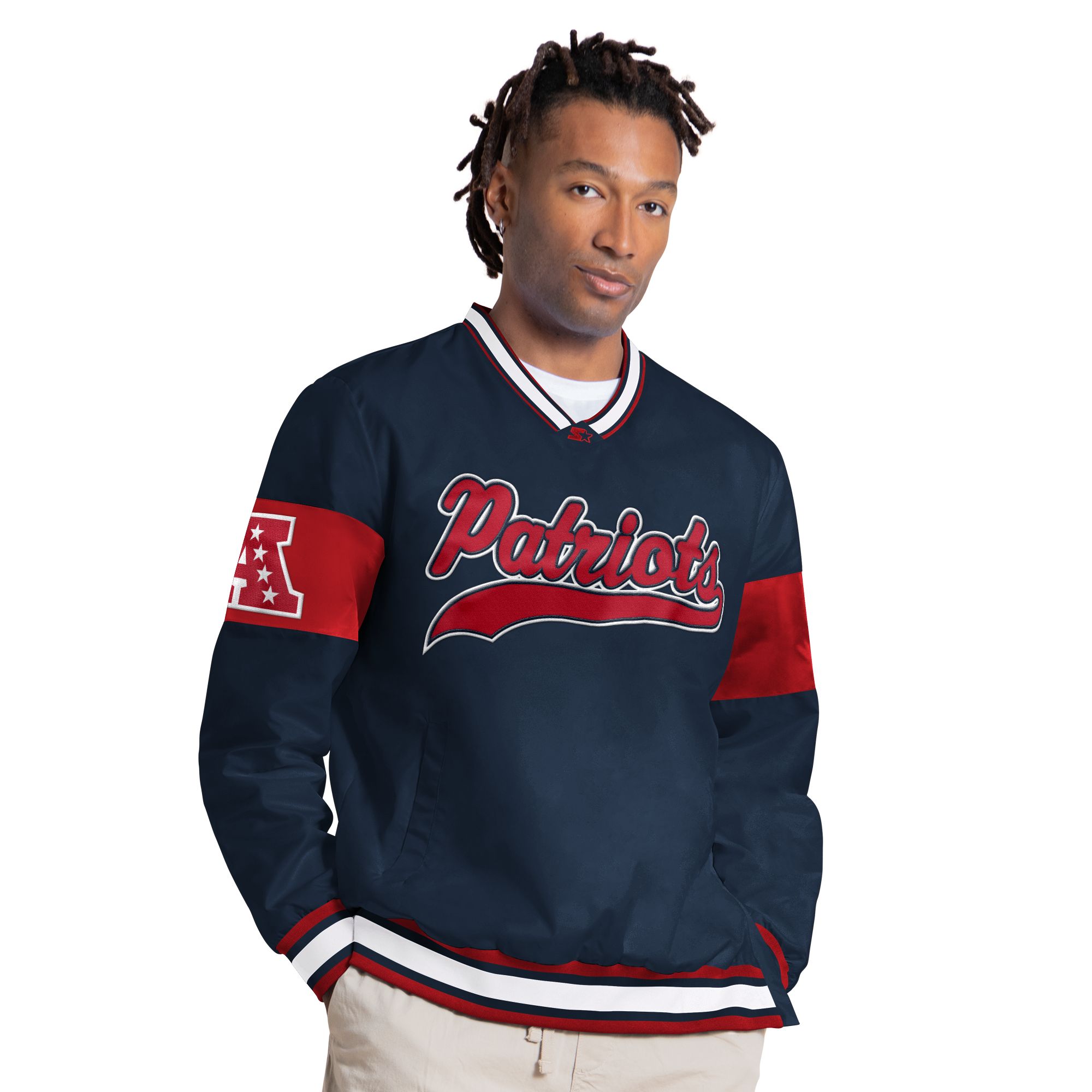 Starter Men's New England Patriots Navy Tailsweep Pullover Jacket