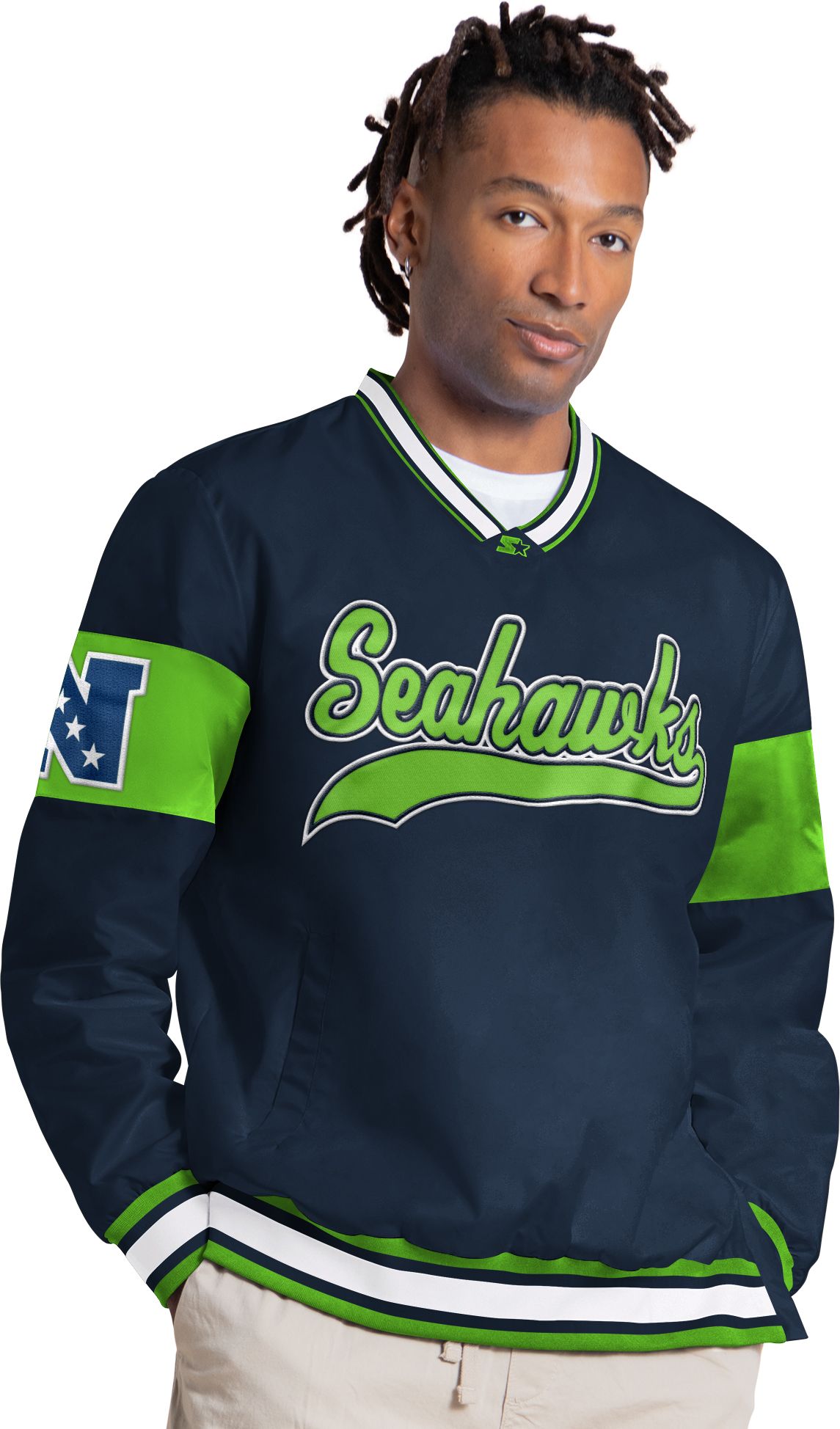 Starter Men's Seattle Seahawks Navy Tailsweep Pullover Jacket