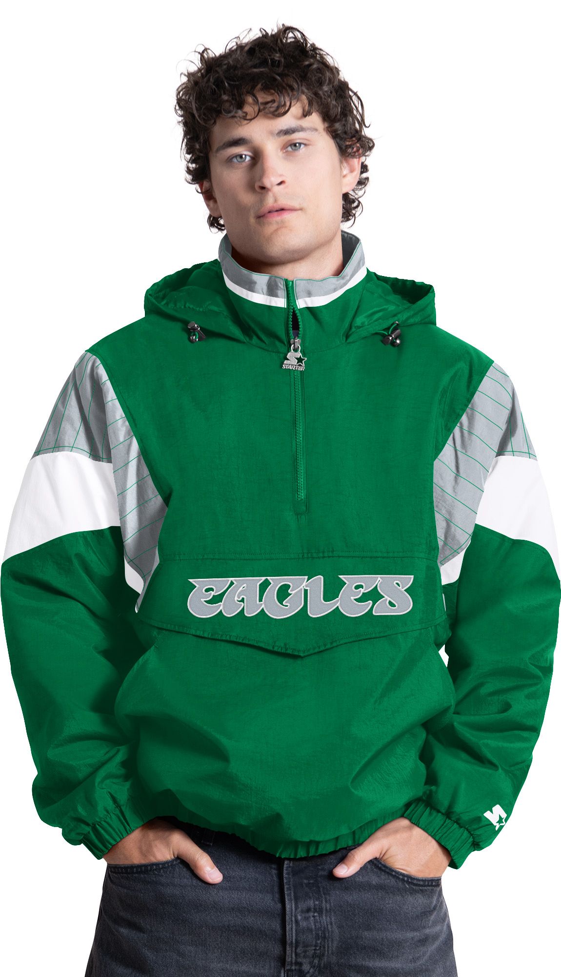 Starter Men's Philadelphia Eagles Green Throwback 1/2 Zip Jacket
