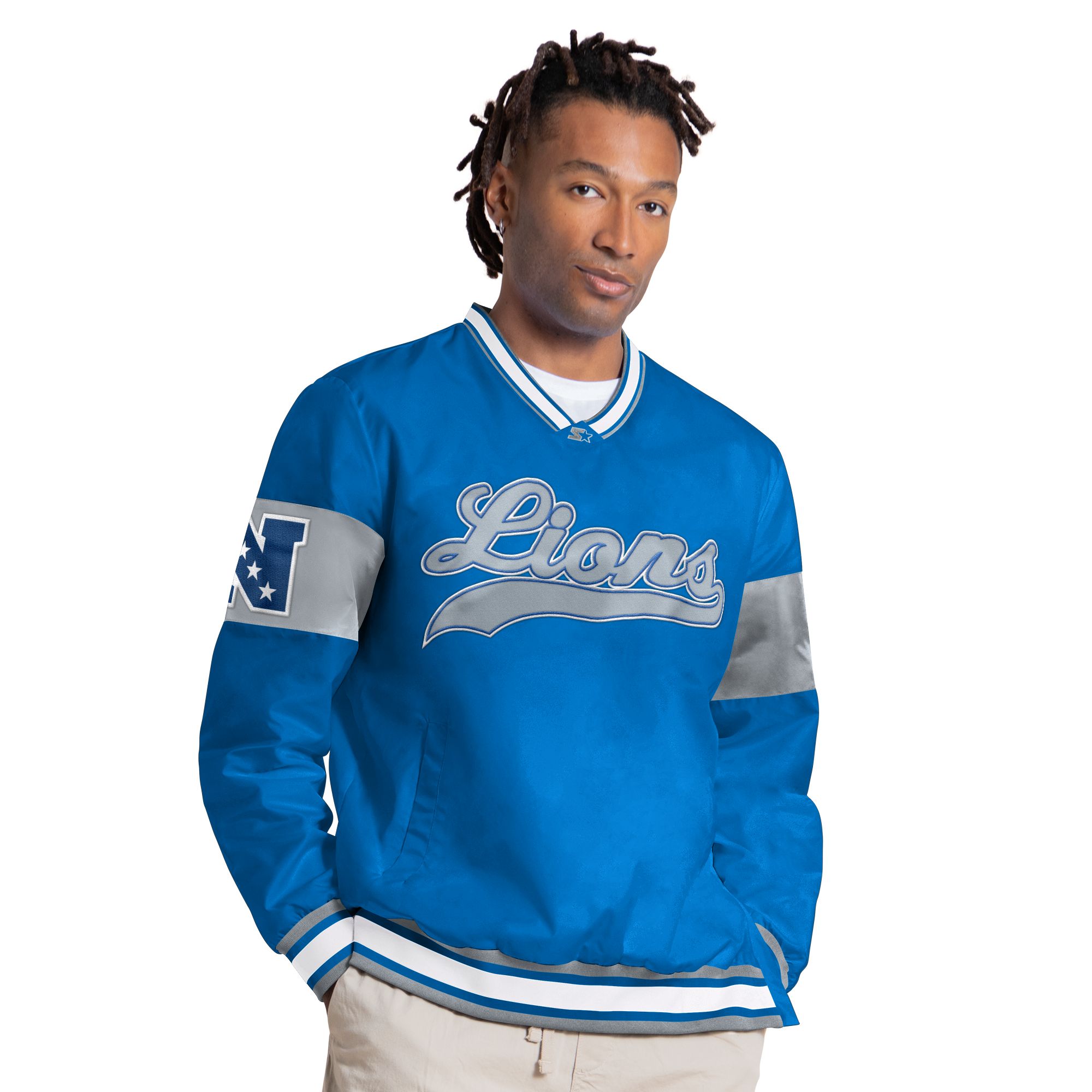 Starter Men's Detroit Lions Blue Tailsweep Pullover Jacket