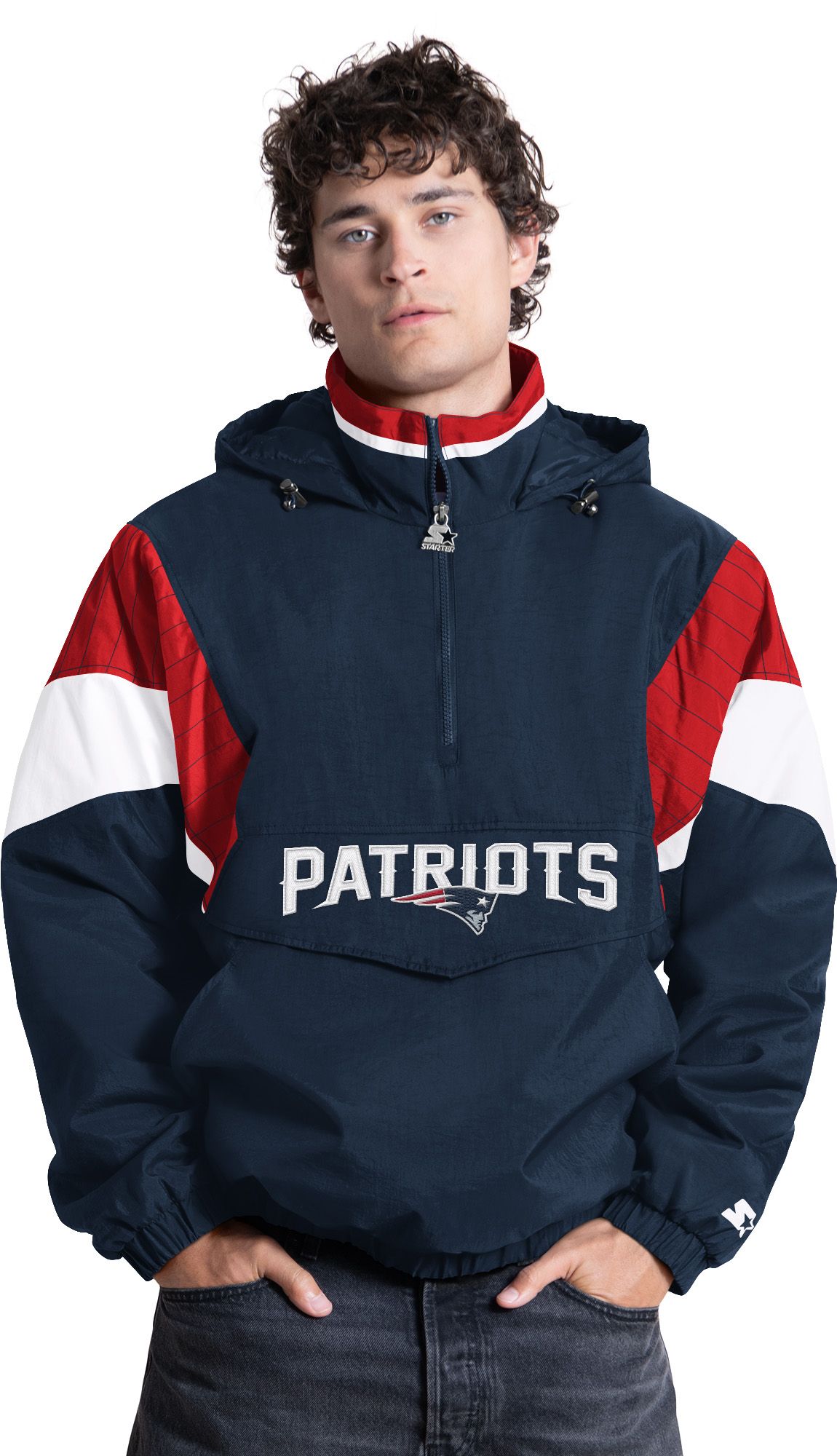 Starter Men's New England Patriots Navy Throwback 1/2 Zip Jacket