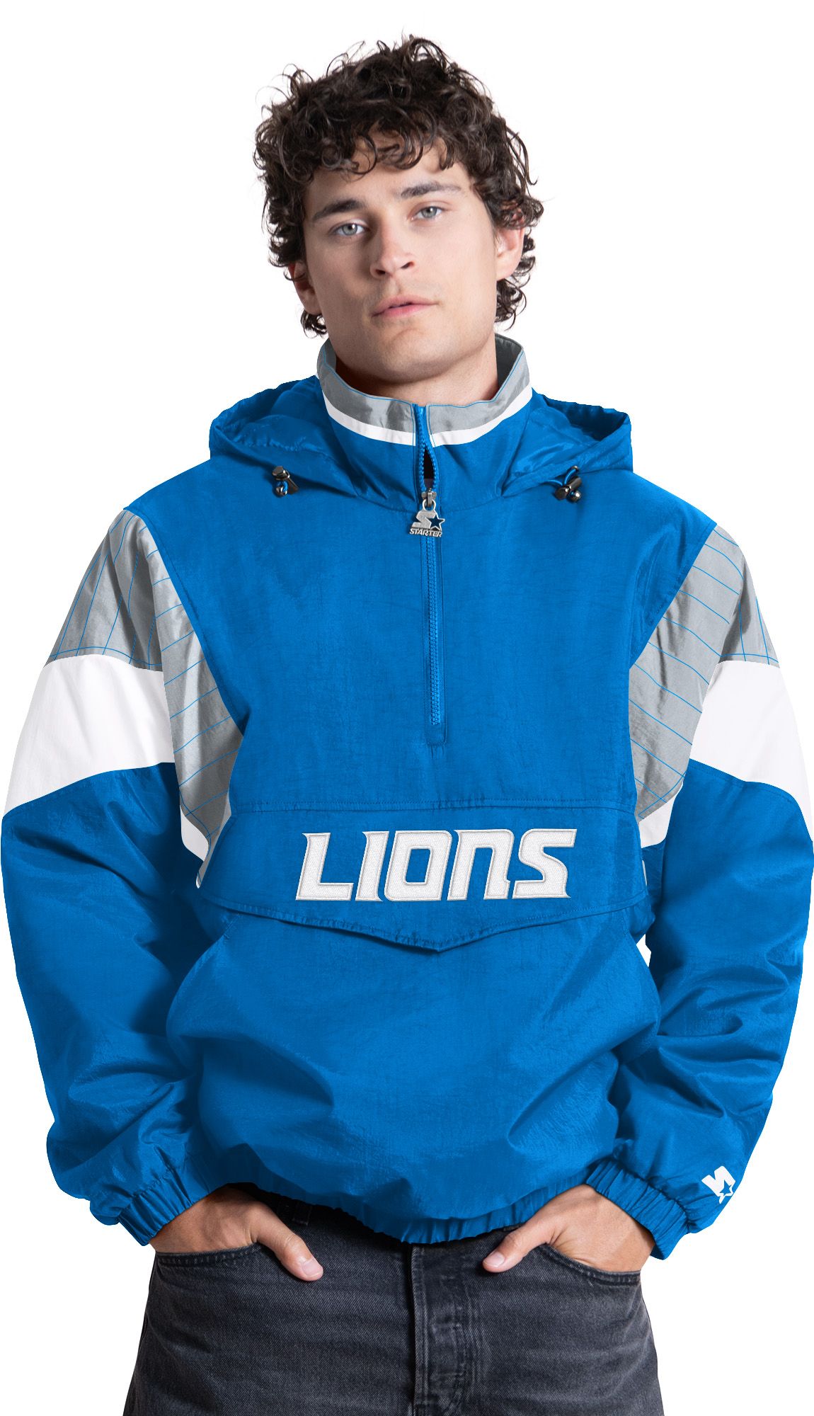 Starter Men's Detroit Lions Blue Throwback 1/2 Zip Jacket